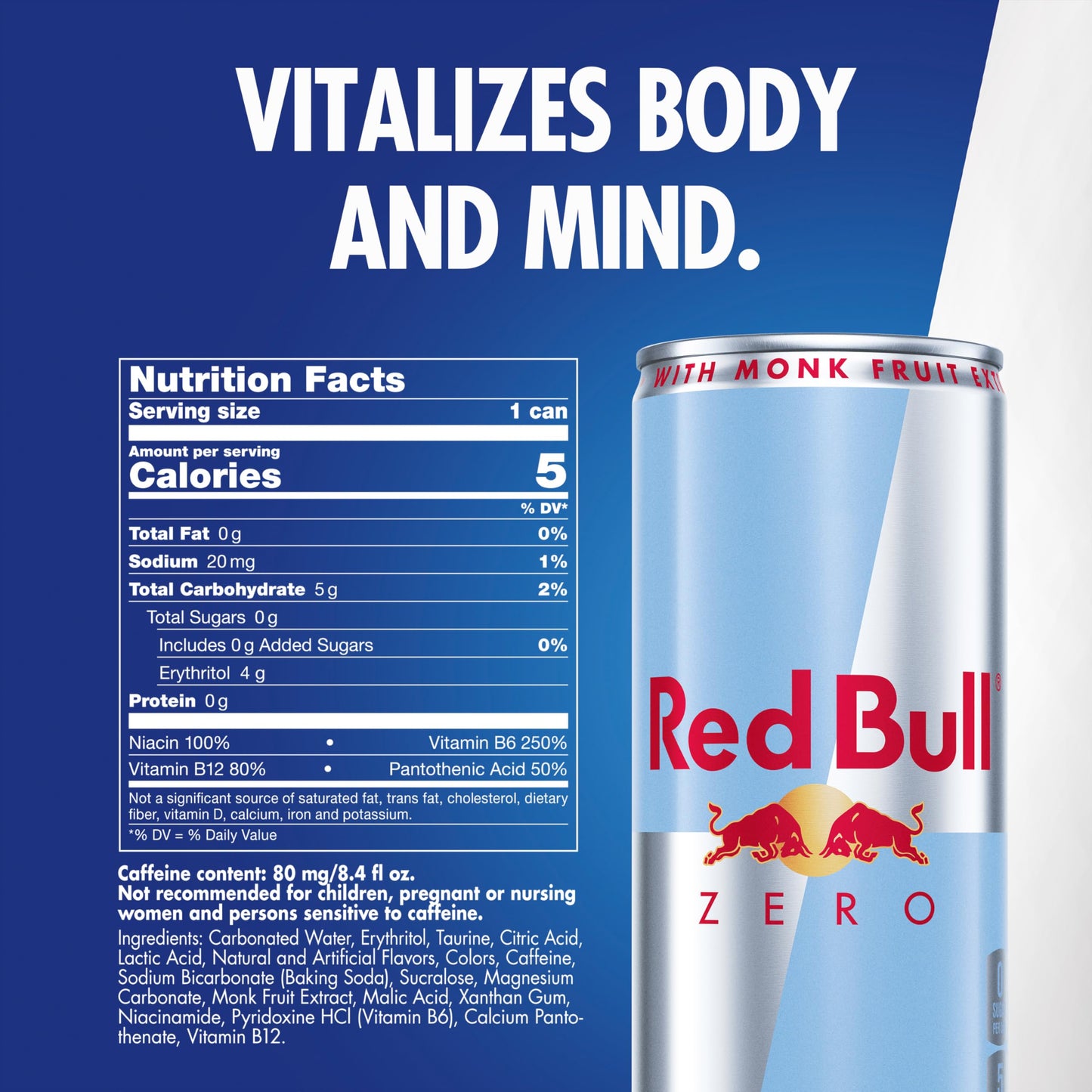 Red Bull Energy Drink Total Zero, 8.4 Fl Oz, 24 Count, Model RB231401, Zero Sugar