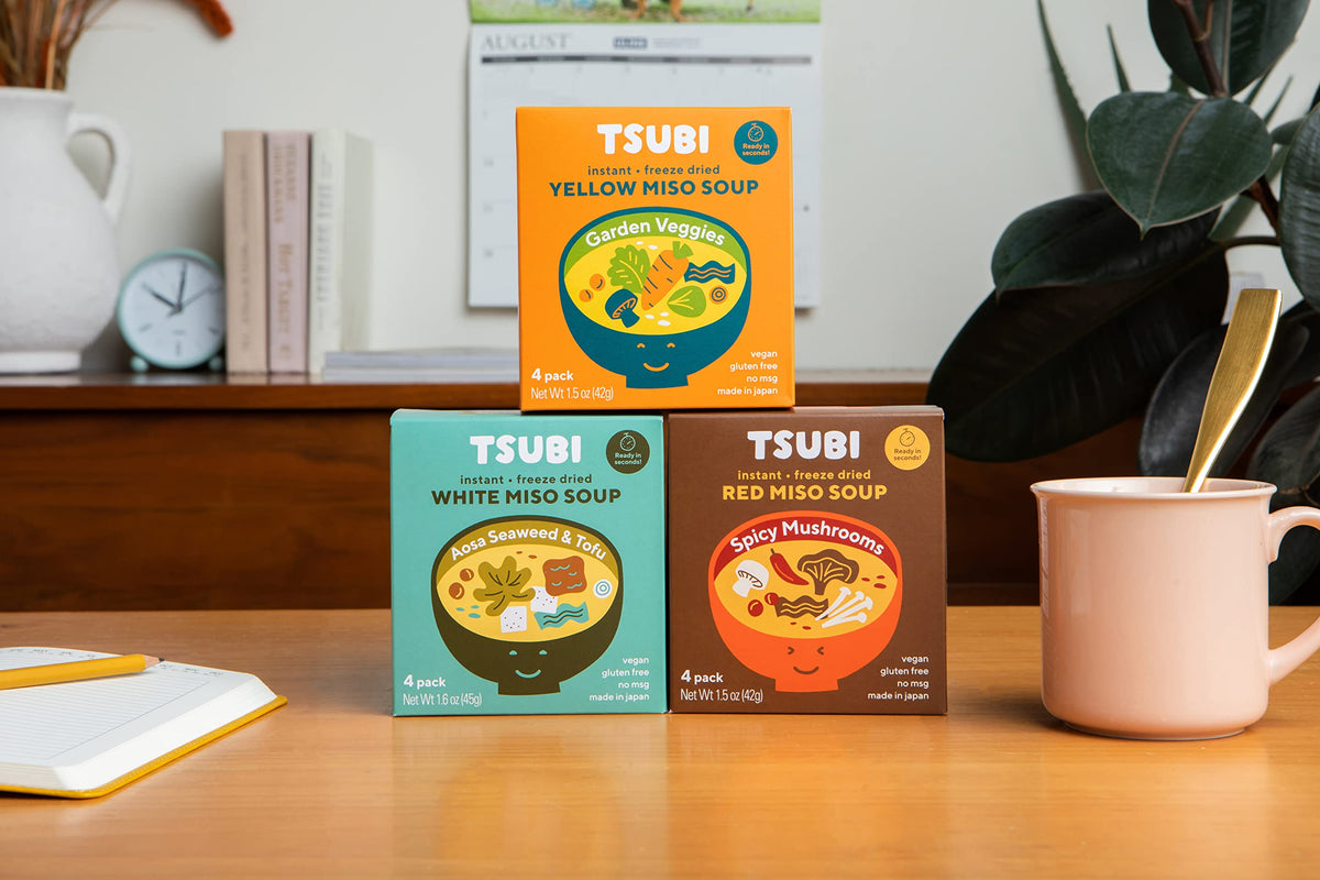 Tsubi Soup Freeze-Dried Japanese Miso Soup Packets - Instant  Vegan  Easy Mix  Gluten & MSG-Free  and Flavorful - Ready in Seconds - Authentic Taste of Japan - Best Trio Flavor - 12 Packs