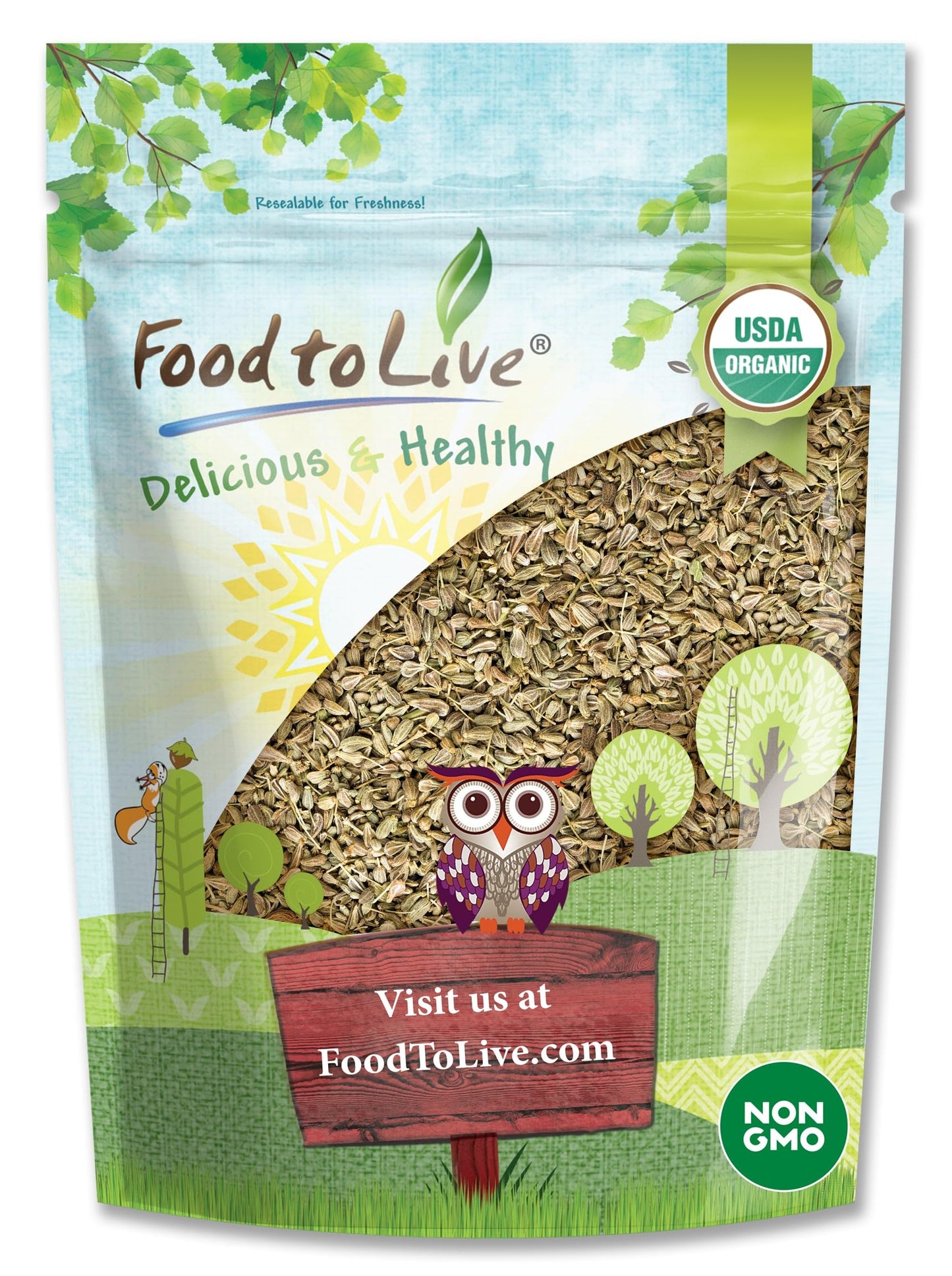 Food to Live - Organic Anise Seeds, 8 Ounces - Non-GMO. Great for Tea, Baking, Pickling and Cooking. Non-irradiated. Whole Dry S
