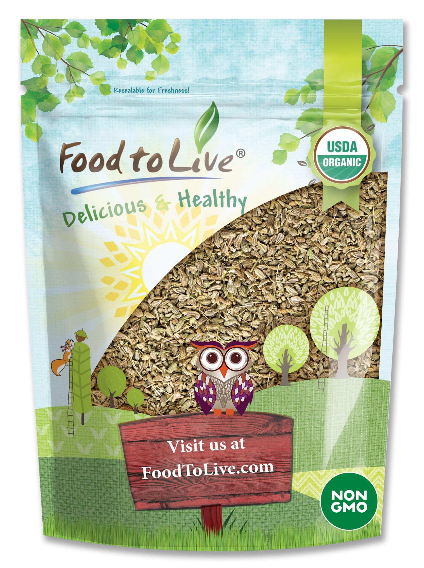 Food to Live - Organic Anise Seeds, 8 Ounces - Non-GMO. Great for Tea, Baking, Pickling and Cooking. Non-irradiated. Whole Dry S