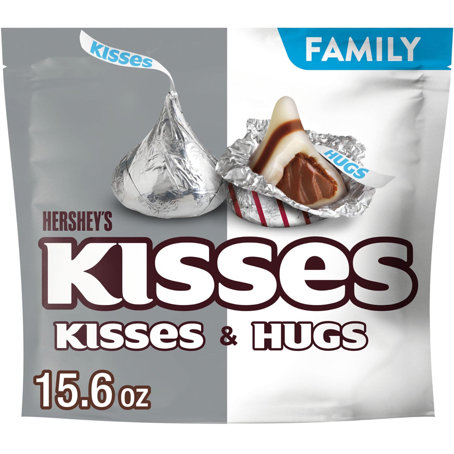 HERSHEYS HUGS & KISSES Milk Chocolate and White Creme Candy Family Pack, 15.6 oz