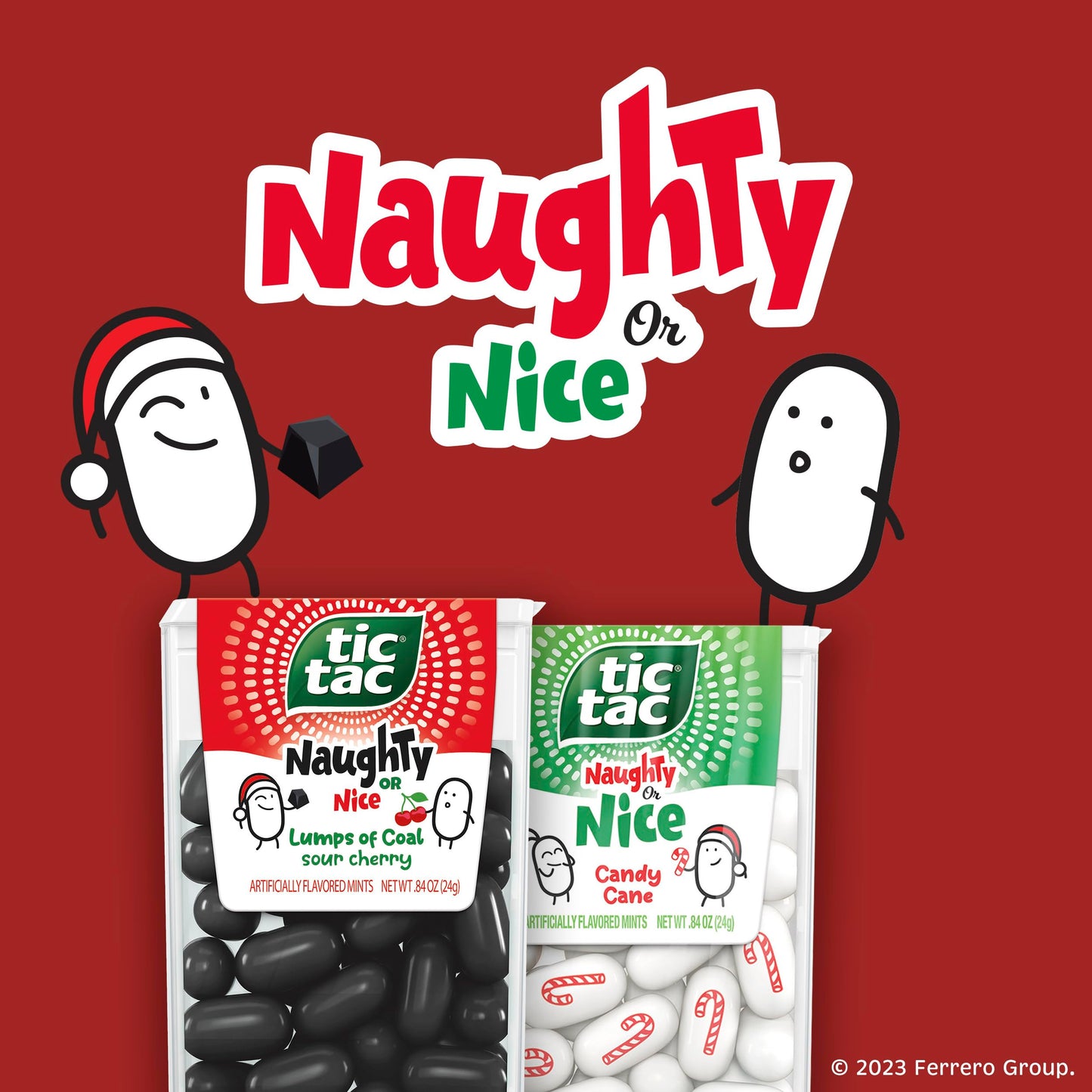 Tic Tac Naughty or Nice Lumps of Coal Sour Cherry Mints, 4 Bottle Packs, On-the-Go Refreshment, Stocking Stuffers, 2.9 oz Each