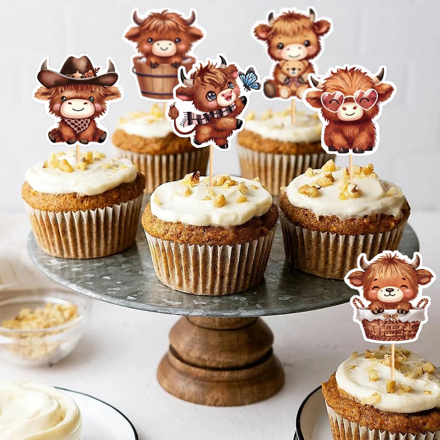 Keaziu Cupcake Toppers 24 Pack Highland Cow Picks Paper 2x0.2 Cow 2 Birthday Decorations Party Supplies