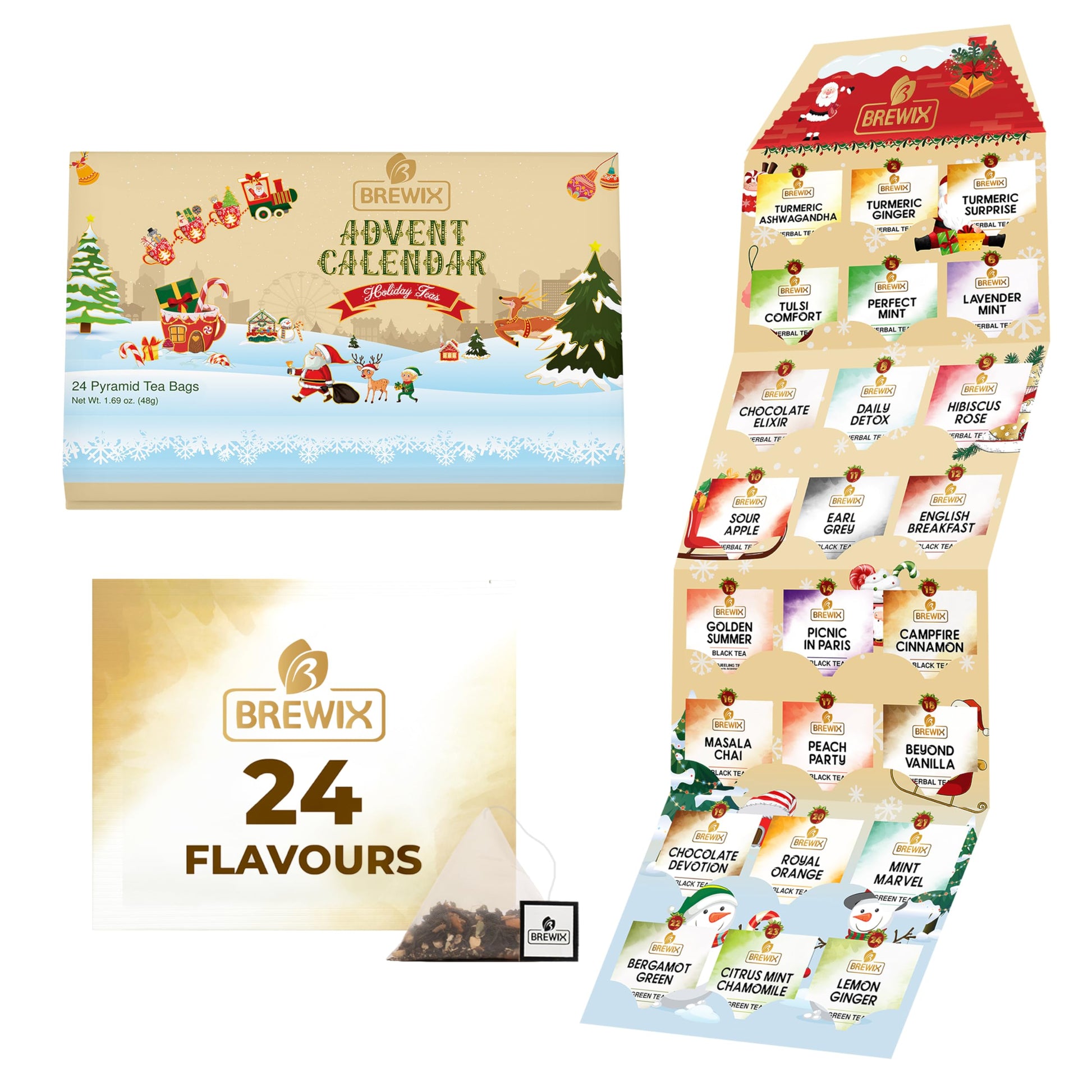 Brewix, Advent Calendar 2023 Tea Gift Sets | Limited Edition Tea Gift Sets I 24 Unique Tea Bags | Christmas Tea Advent Calendar