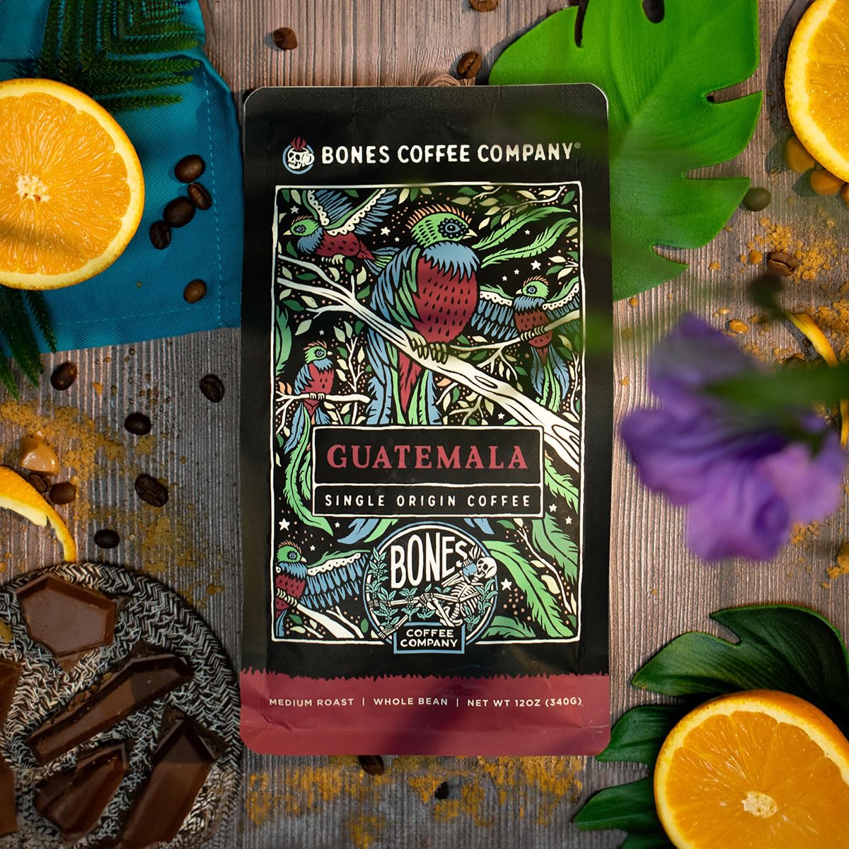 Bones Coffee Company Guatamela Single-Origin Whole Coffee Beans, Low Acid Coffee Made With Arabica Coffee Beans, Medium Roast Gourmet Coffee, Coffee Lover Gift Ideas (12 Oz)