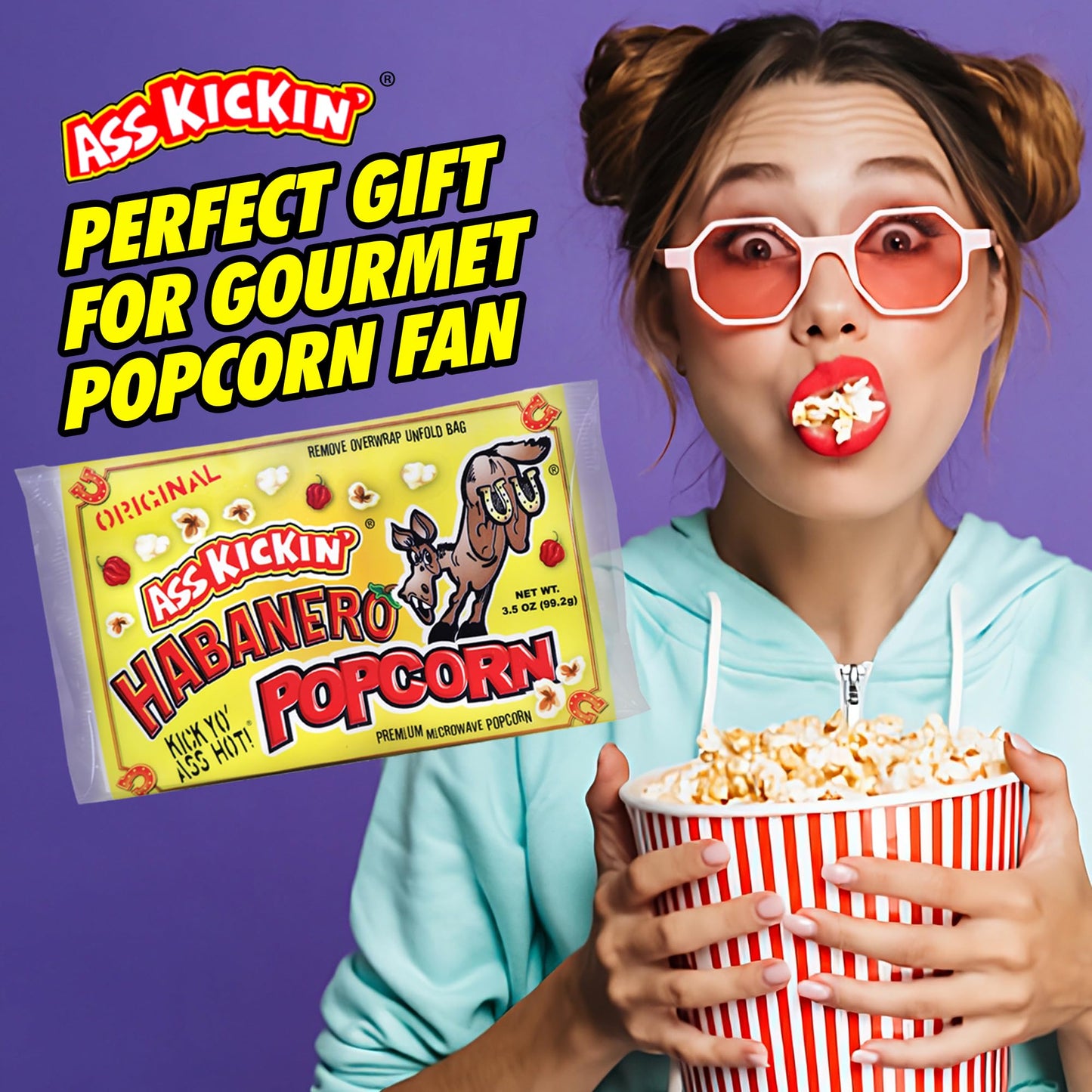 ASS KICKIN Habanero Microwave Popcorn - 3 Pack - 3.5 Ounce Bags - Spicy Snack for Movie Night