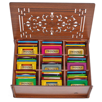 Twinings Tea Sampler Collection - 80 Tea Bags  22 Flavors/Assorted Tea  Gift Set In Decorative Bamboo Or Mdf Box - Tea Organizer Included - Ideal For Home  Office  Family & Friends (Brown Mdf Box)