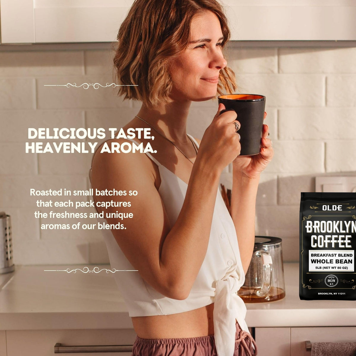 Brooklyn Coffee Whole Bean, Breakfast Blend Light Medium Roast (5Lb) Delicate, Smooth, Low Acidity - Fresh Bulk Coffee Beans Roa