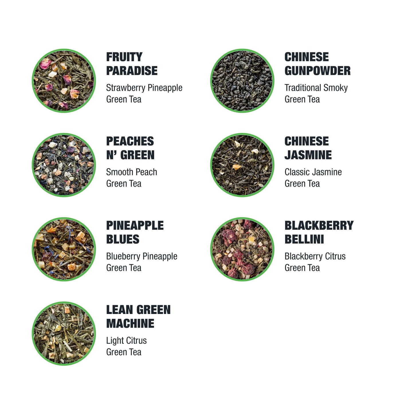 Tiesta Tea Green Tea Sampler - 7 Loose Leaf Pouches, Medium Caffeine, 10 Cups Each, Model 800020