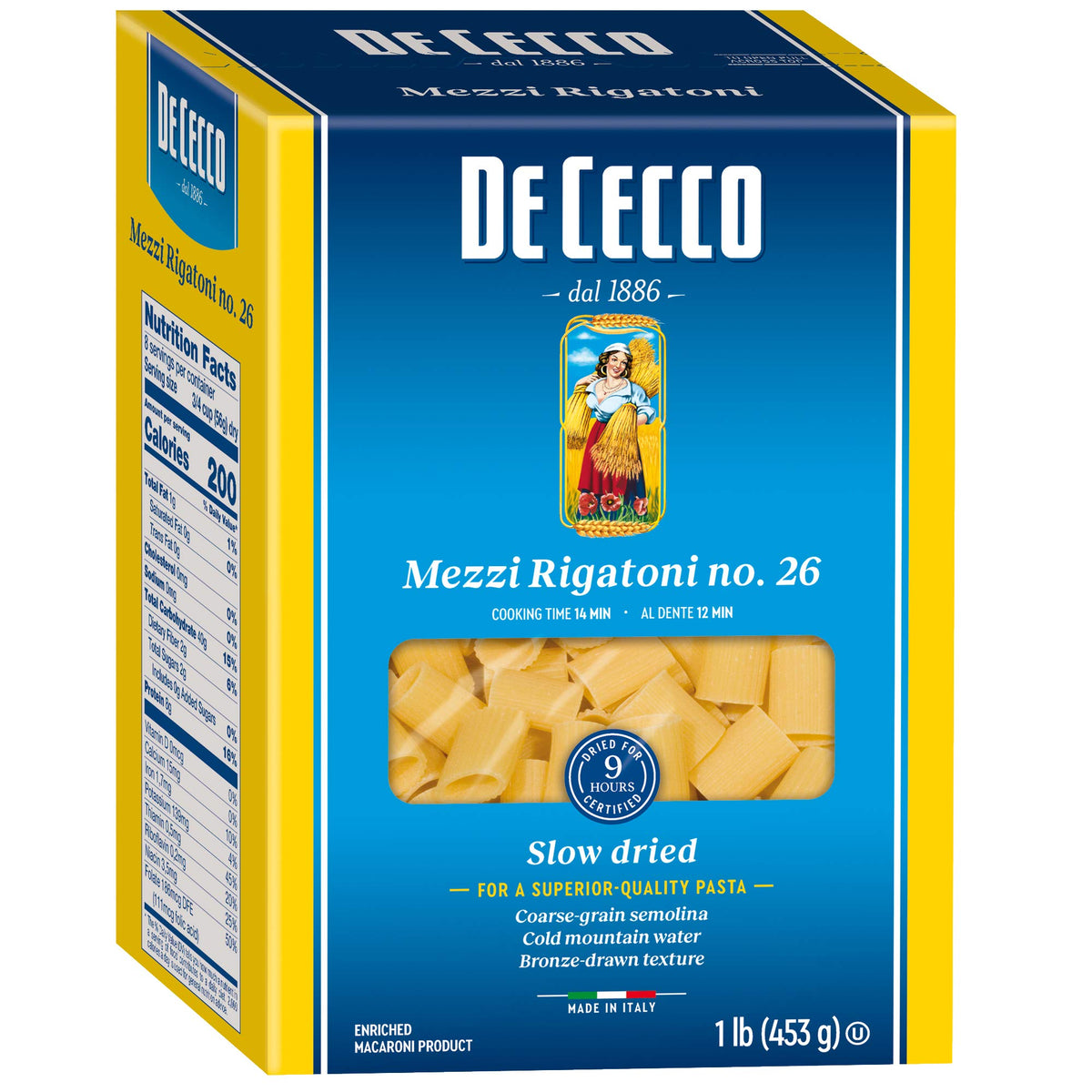 De Cecco Semonlina Pasta, Mezzi Rigatoni No.26, 1 Pound (Pack Of 12)