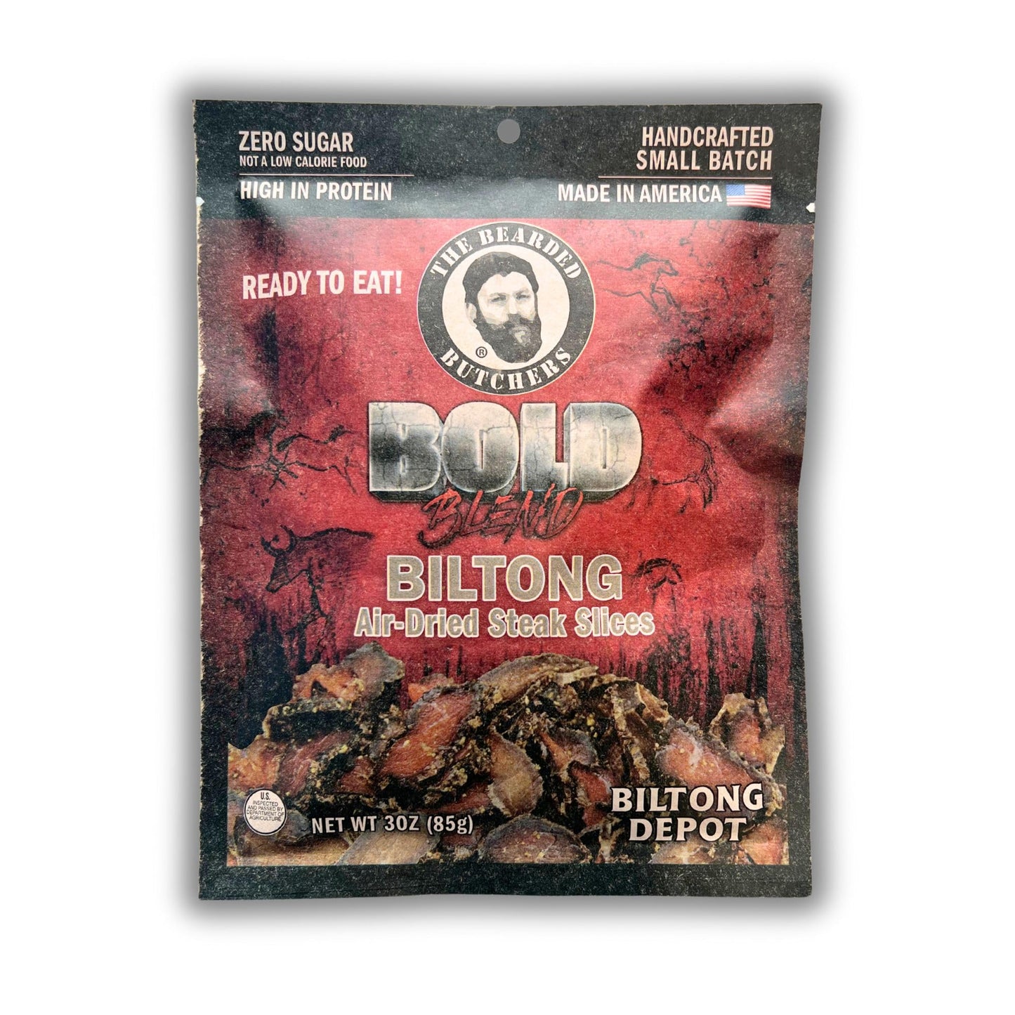 Bearded Butchers Biltong Snacks - High Protein, Low Fat, Gluten-Free, 3 oz Pack