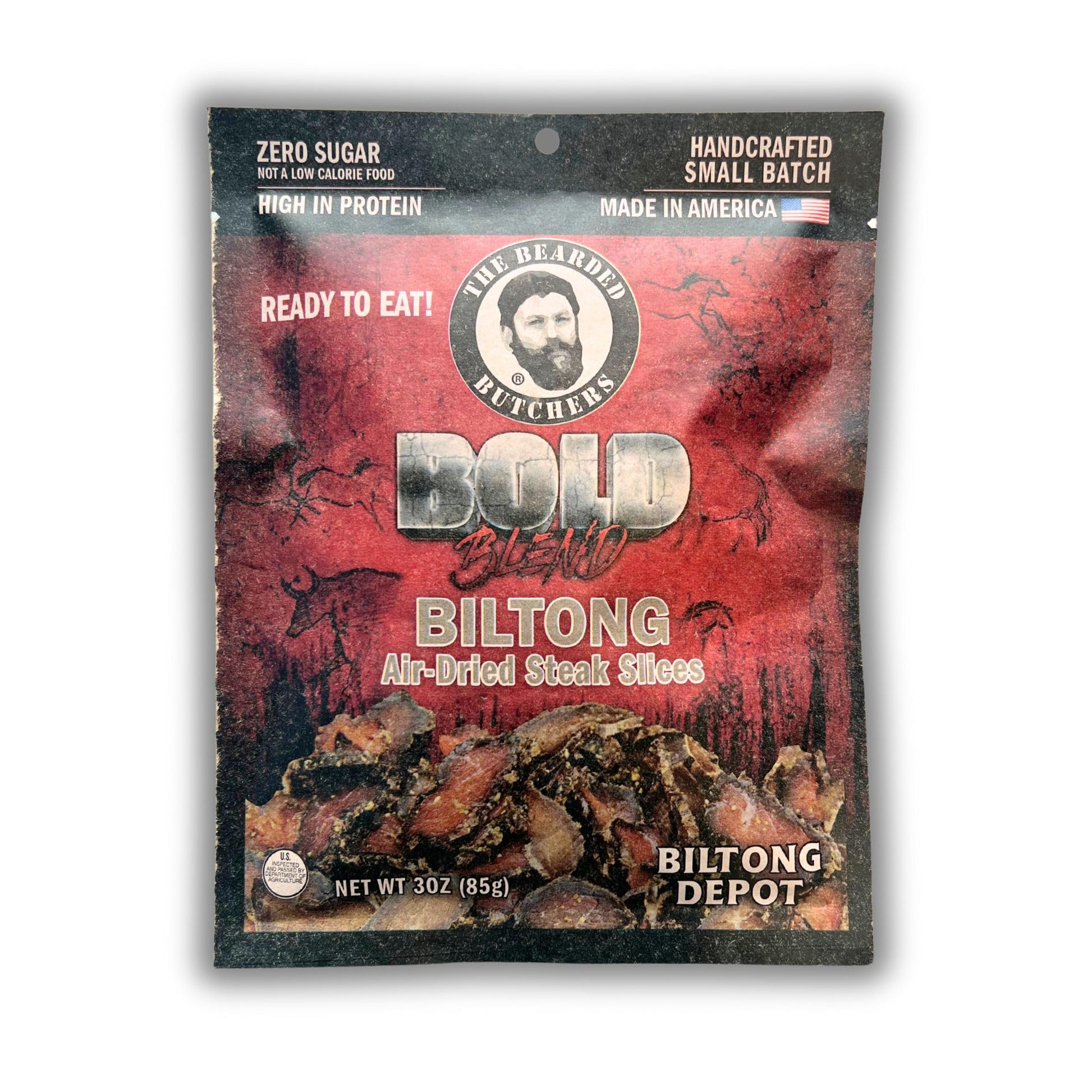 Bearded Butchers Biltong Snacks - High Protein, Low Fat, Gluten-Free, 3 oz Pack