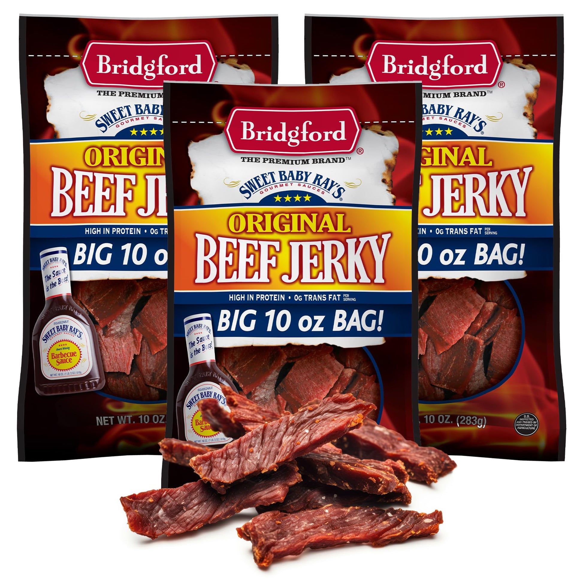 Bridgford Sweet Baby Rays Beef Jerky Oriflavor Blendal 10 Oz Pack Of 3 - Healthy Beef Jerky For Your Dietary Preferences - Ready-To-Eat High Protein Beef Jerky For On-The-Go Snacking And Busy Lifestyles
