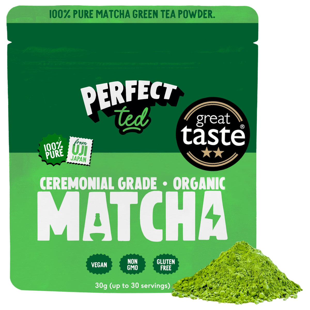 Perfect Ted Powder | Organic Matcha 30g | Organic Ceremonial Grade Matcha | Japanese Matcha Tea Powder | Matcha Fuel | (30 Servings)