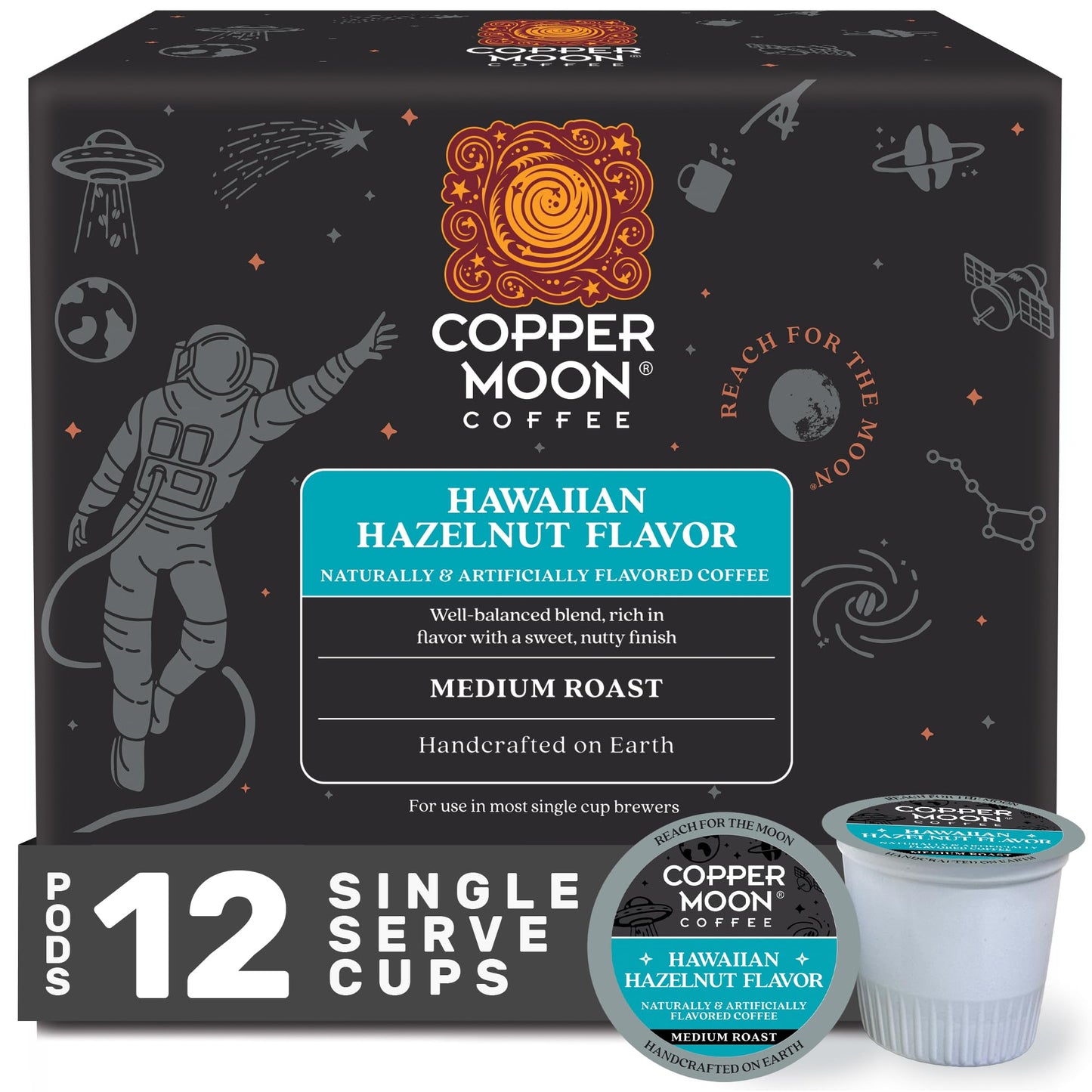 Copper Moon Hawaiian Hazelnut Coffee Pods for Keurig - Medium Roast, 12 Count