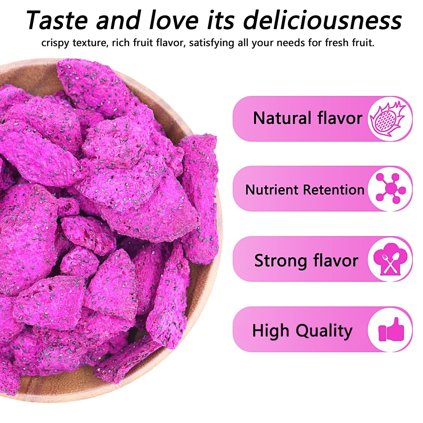Freeze Dried Diced Dragon Fruit, Freeze Dried Fruit, 150G/5.29Oz Frozen Dragon Fruit Chunks, No Additives, Natural, No Added Sug