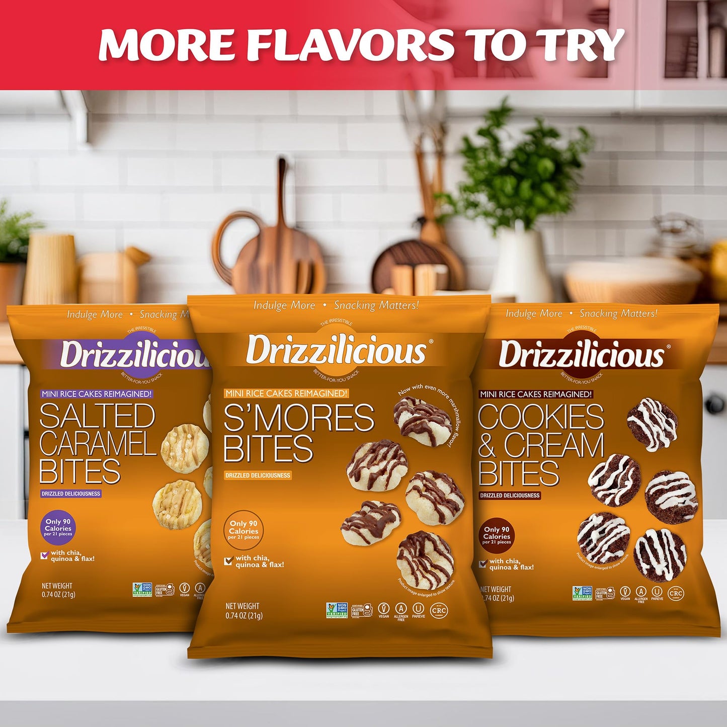 Drizzilicious Mini Rice Cakes Cinnamon Swirl - Rice Crisps, Healthy Snack For Mature-Themeds And Kids, Flavored Rice Cakes, Vegan, Gluten Free, Allergen Free, Only 90 Calories Per Bag - 0.74 Oz (Pack Of 20)
