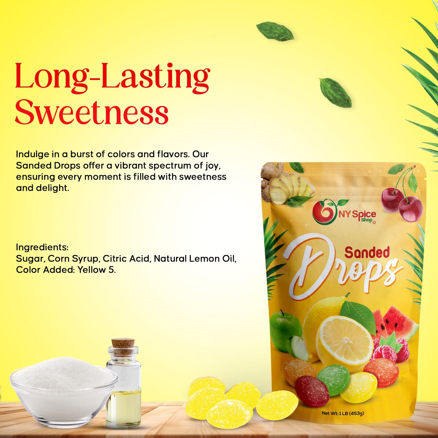 NY Spice Shop Sanded Lemon Drops - 5 Pound Bulk Candy - Tangy and Sweet Hard Candy