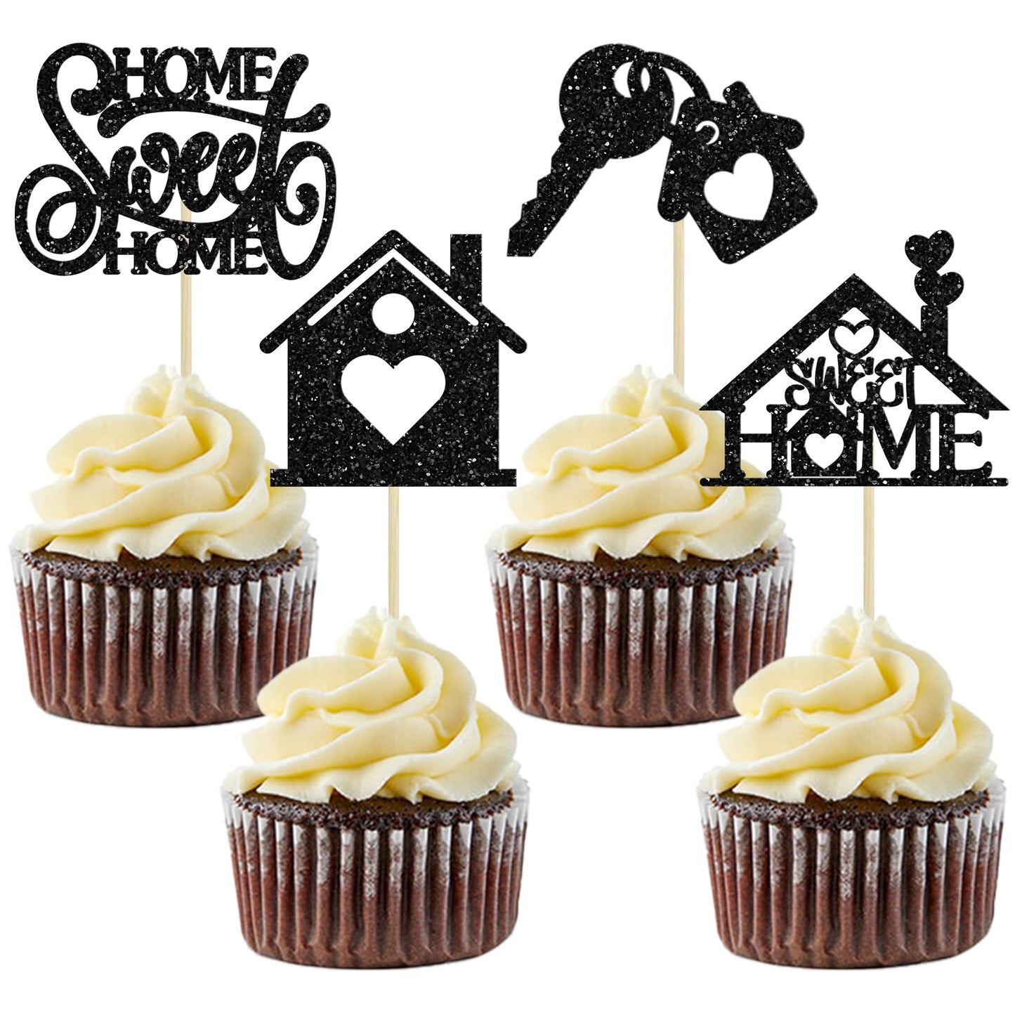 Ephlyn 24Pcs Cupcake Toppers Silver Glitter Key Lock Housewarming Cake Decorations 2.6x4.3 inches Paper