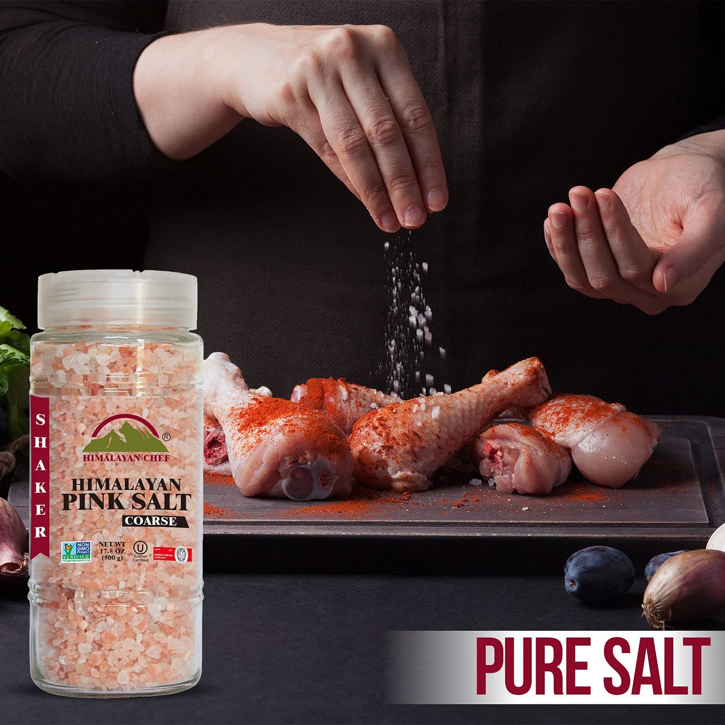 Himalayan Chef Himalayan Pink Salt, Coarse Grain, 17.5oz Glass Jar, Model 5305, Pink