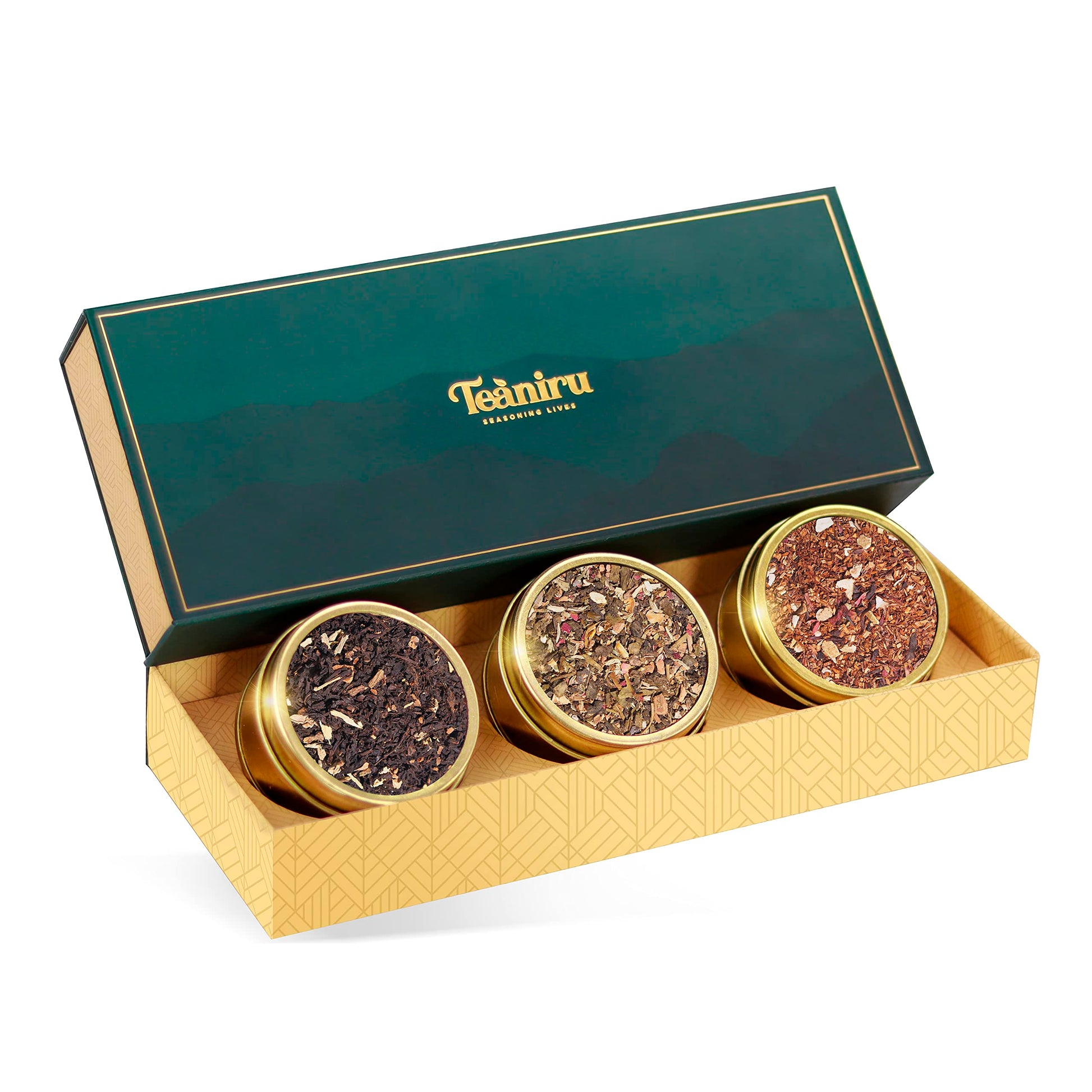 Teaniru, Grandeur Tea Collection | 3 Loose Leaf Tea Sampler | Variety Pack Assortment of Green, Herbal & Black Tea | Gluten Free