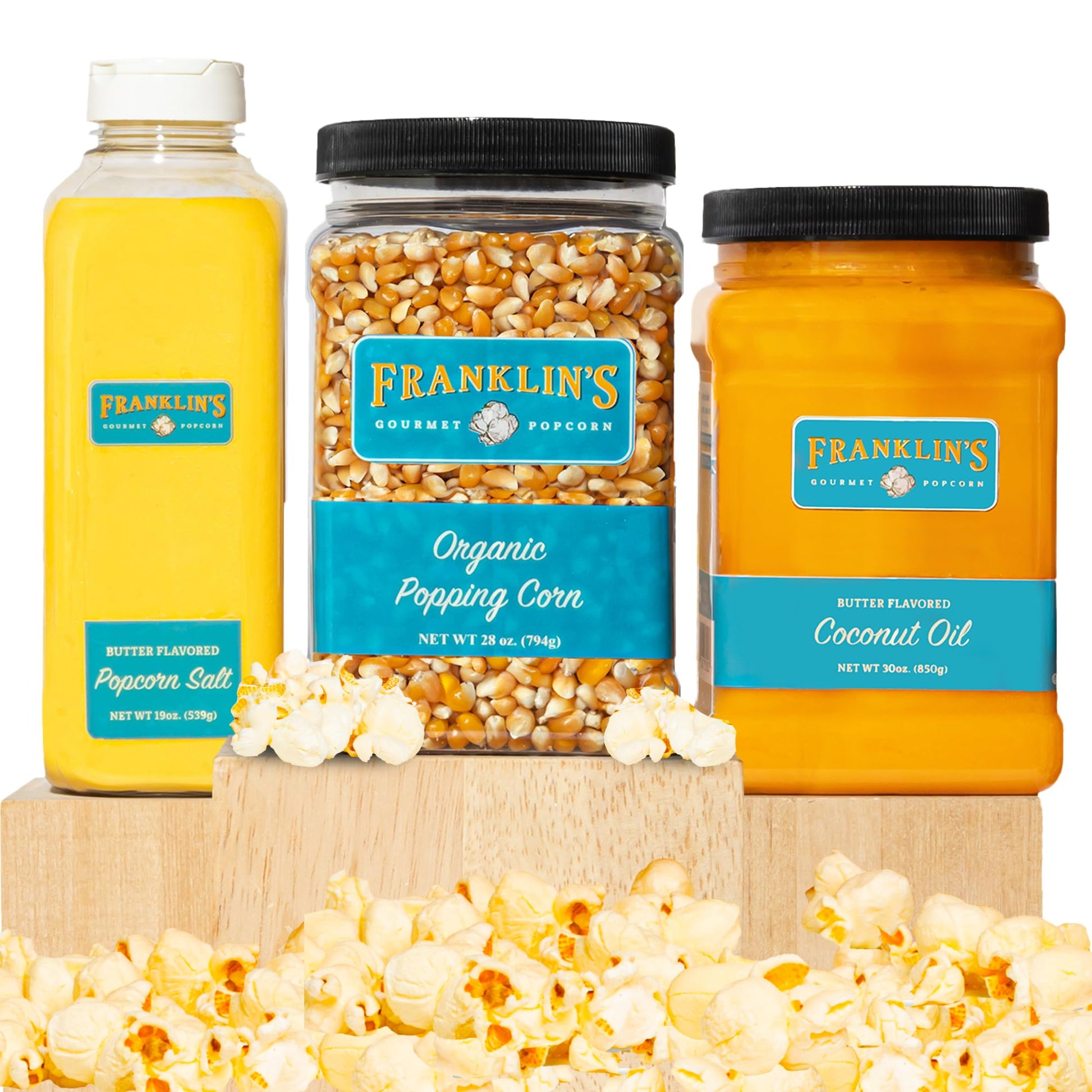 Franklins Gourmet Popcorn - Organic Popping Kernels & Butter Seasoning - 32 oz (Pack of 3) - Made in USA