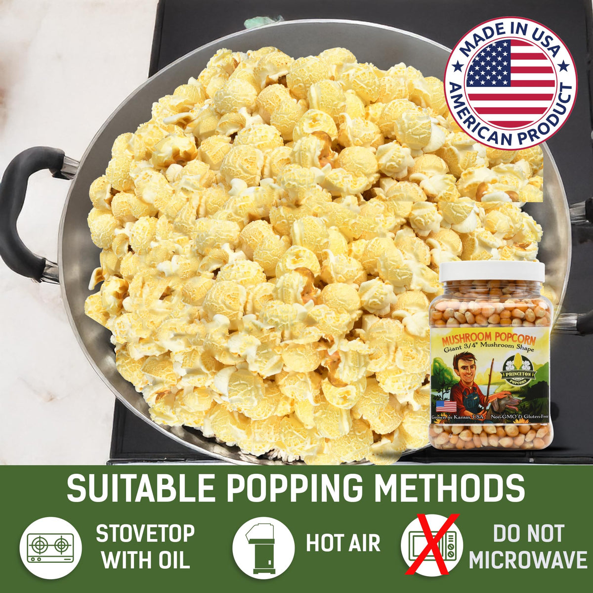 Princeton Popcorn Hulless Popcorn Kernels – Easy-Eating, Non-GMO, 6-Pack of 16 Ounce Tubs