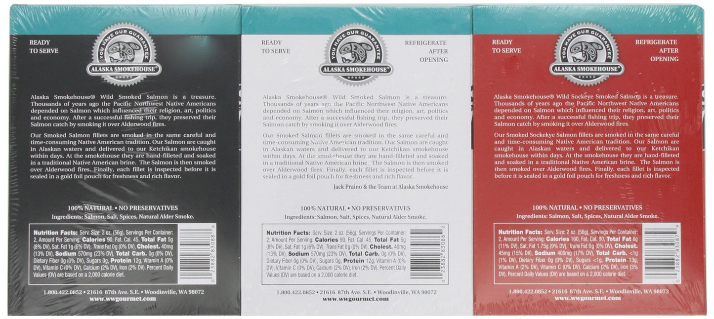 Alaska Smokehouse Smoked Salmon Gift Set - Trio of Flavors, 12 Ounce (Pack of 1)