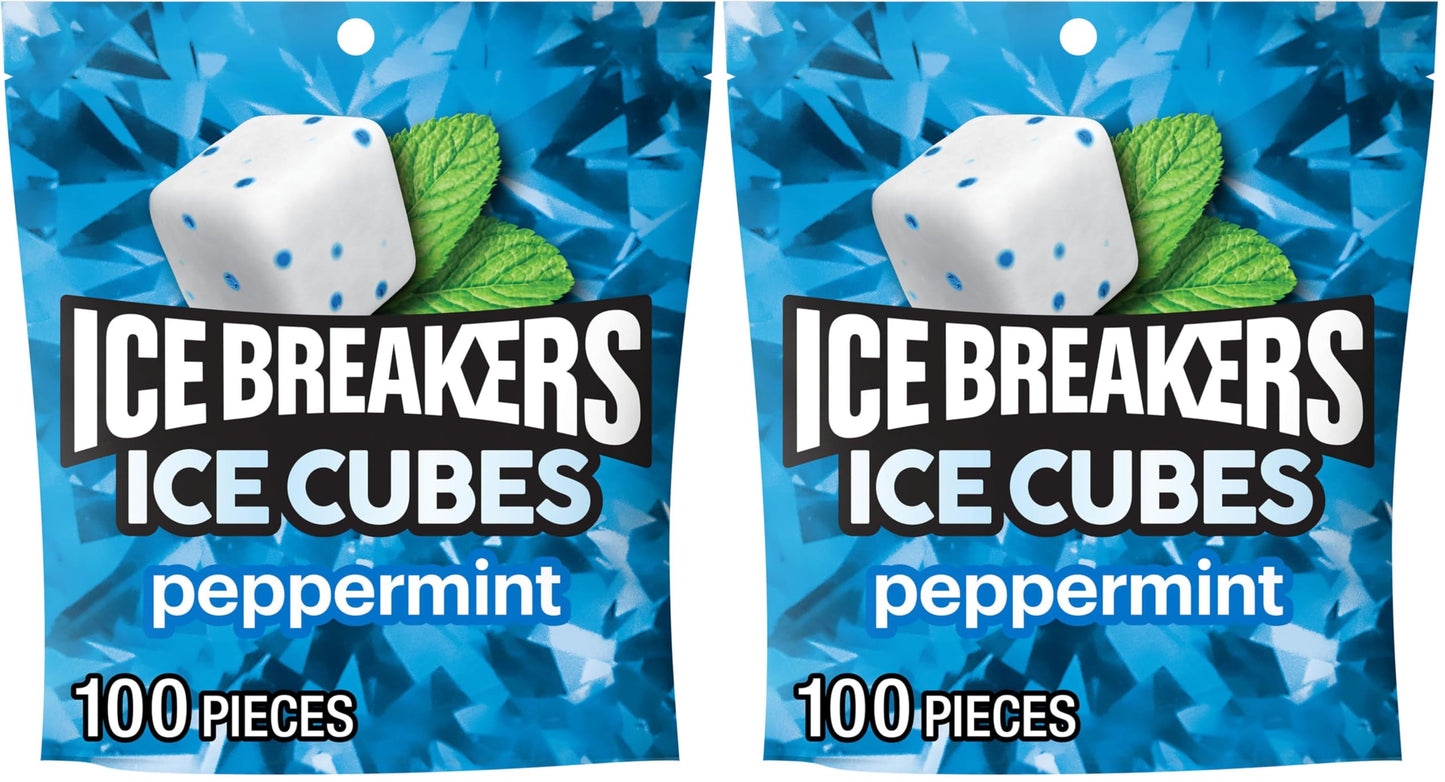 ICE BREAKERS Ice Cubes Peppermint Sugar Free Chewing Gum Pouch, 8.11 Oz (100 Pieces) (Pack of 2)