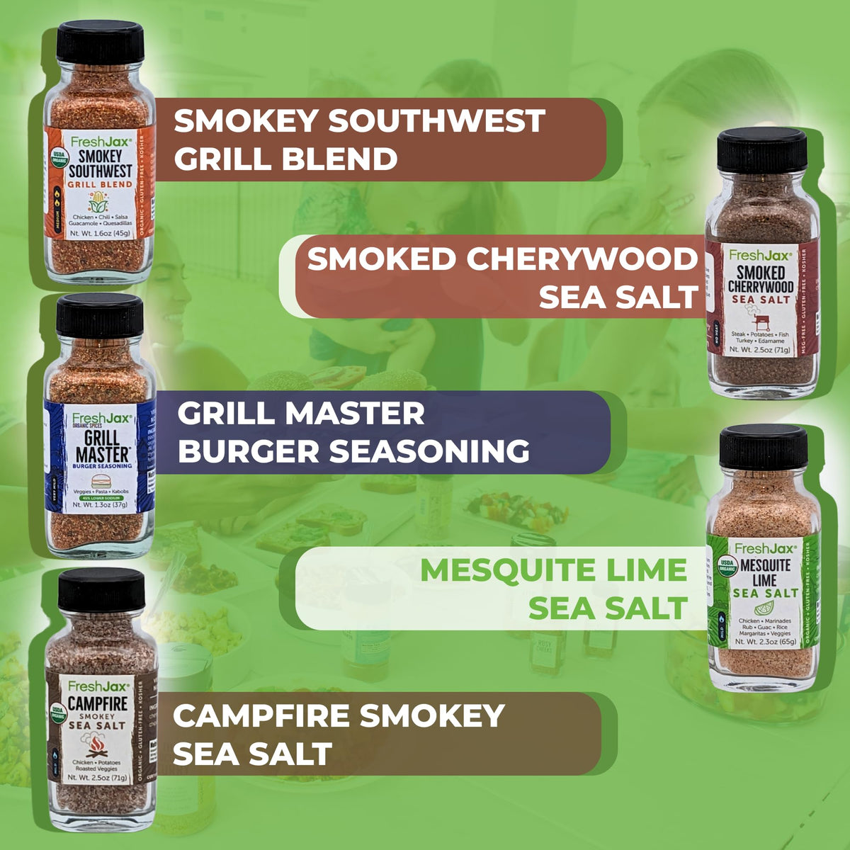 FreshJax Smoked Seasoning Gift Set - 5 Organic Smoked Spices - BBQ Grill Rubs in Giftable Box
