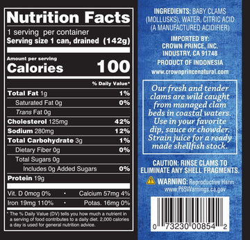 Crown Prince Natural Boiled Baby Clams In Water, 10-Ounce Cans (Pack Of 12)