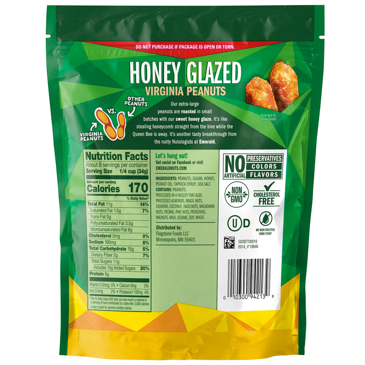 Emerald Honey Roasted Virginia Peanuts, 10 Oz (Pack Of 4)