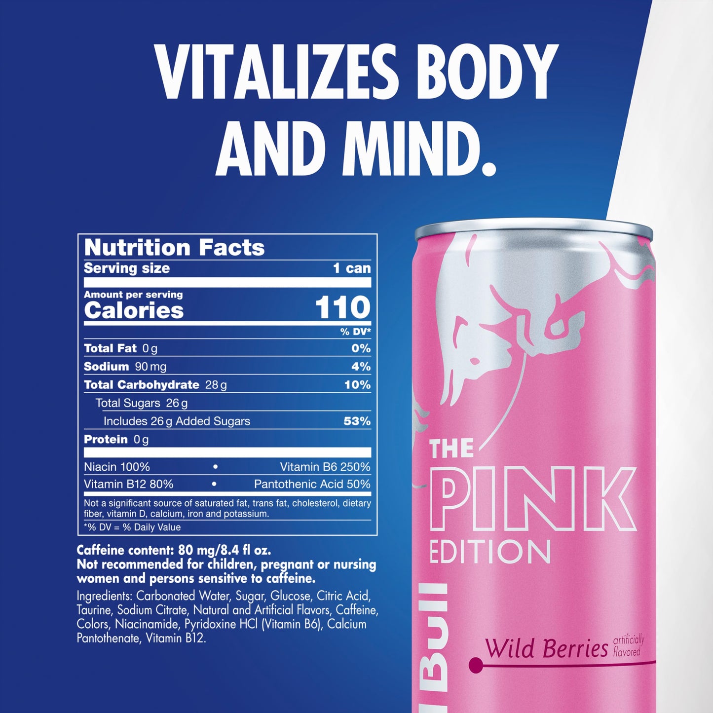 Red Bull Wild Berries Pink Edition Energy Drink, 80mg Caffeine, 8.4 Fl Oz, Pack of 24 Cans