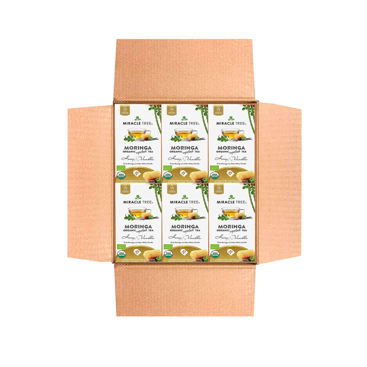 Miracle Tree Organic Moringa Superfood Tea - 6 Pack, 25 Individually Sealed Bags, Vegan, Gluten-Free, Caffeine-Free