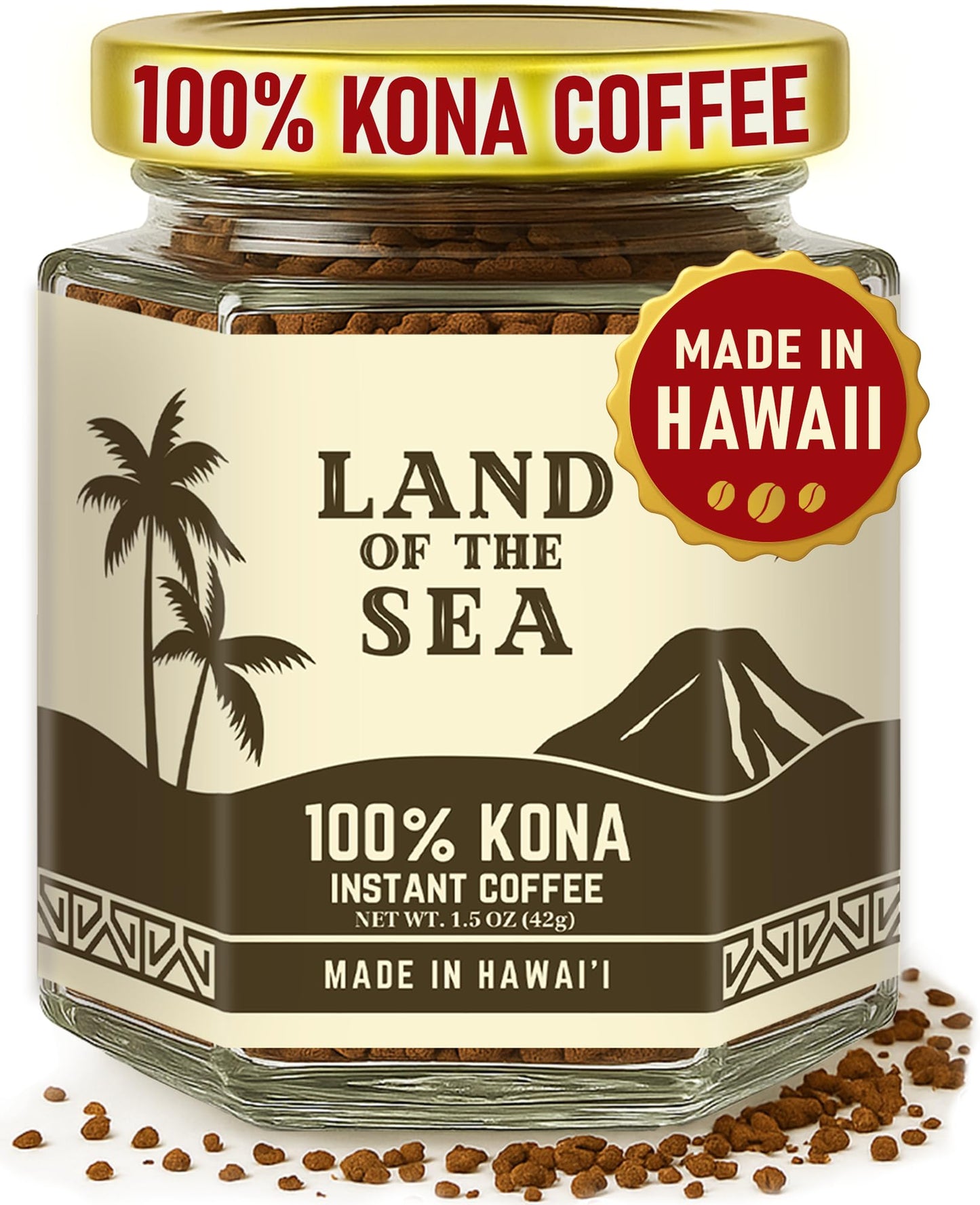 KONA COFFEE 100% - enhanced Freeze Dried Instant Coffee - Low Acid Coffee - Medium Roast Arabica Hawaiian Coffee  1.5oz (1 Pack | 22 Servings)
