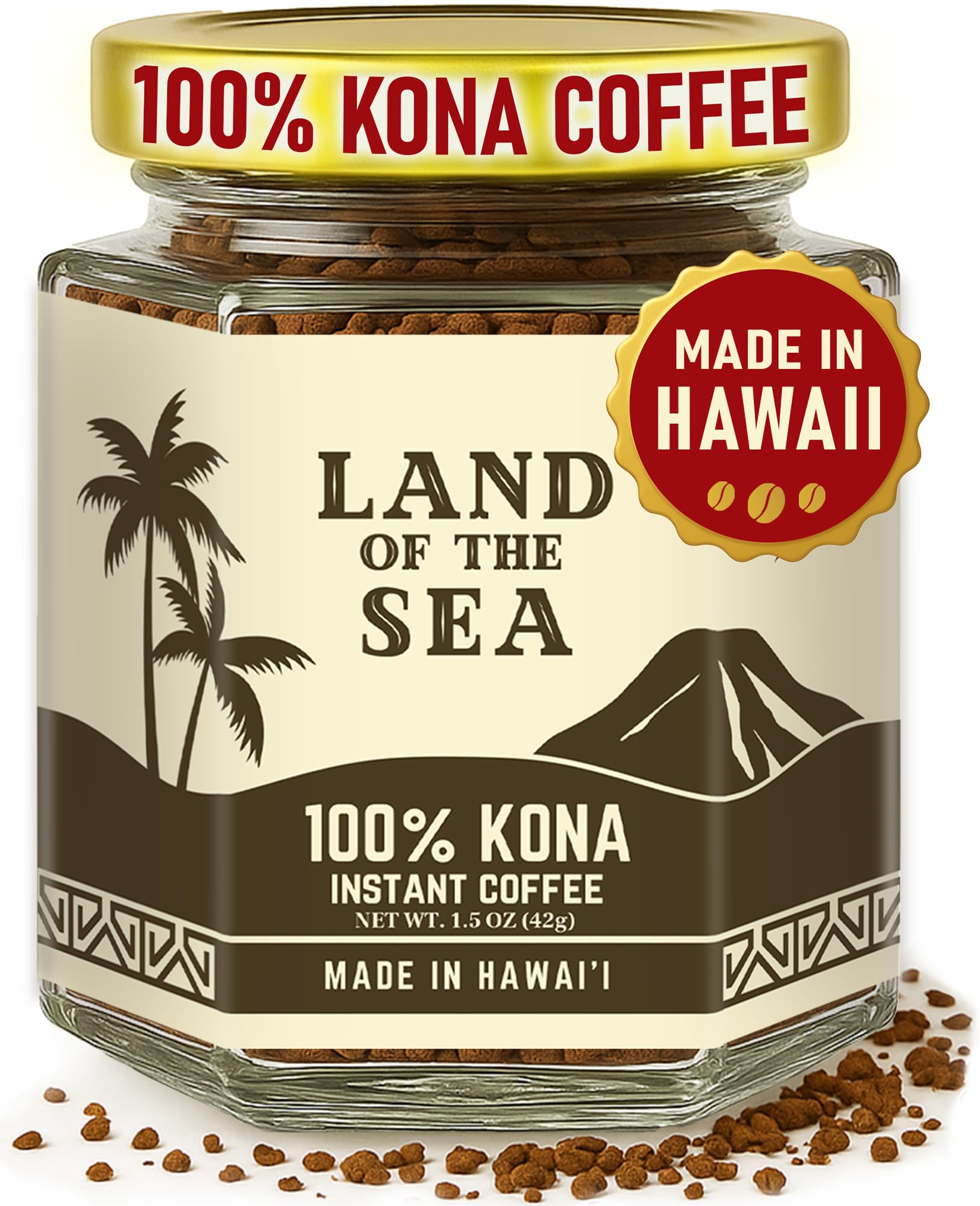 KONA COFFEE 100% - enhanced Freeze Dried Instant Coffee - Low Acid Coffee - Medium Roast Arabica Hawaiian Coffee  1.5oz (1 Pack | 22 Servings)