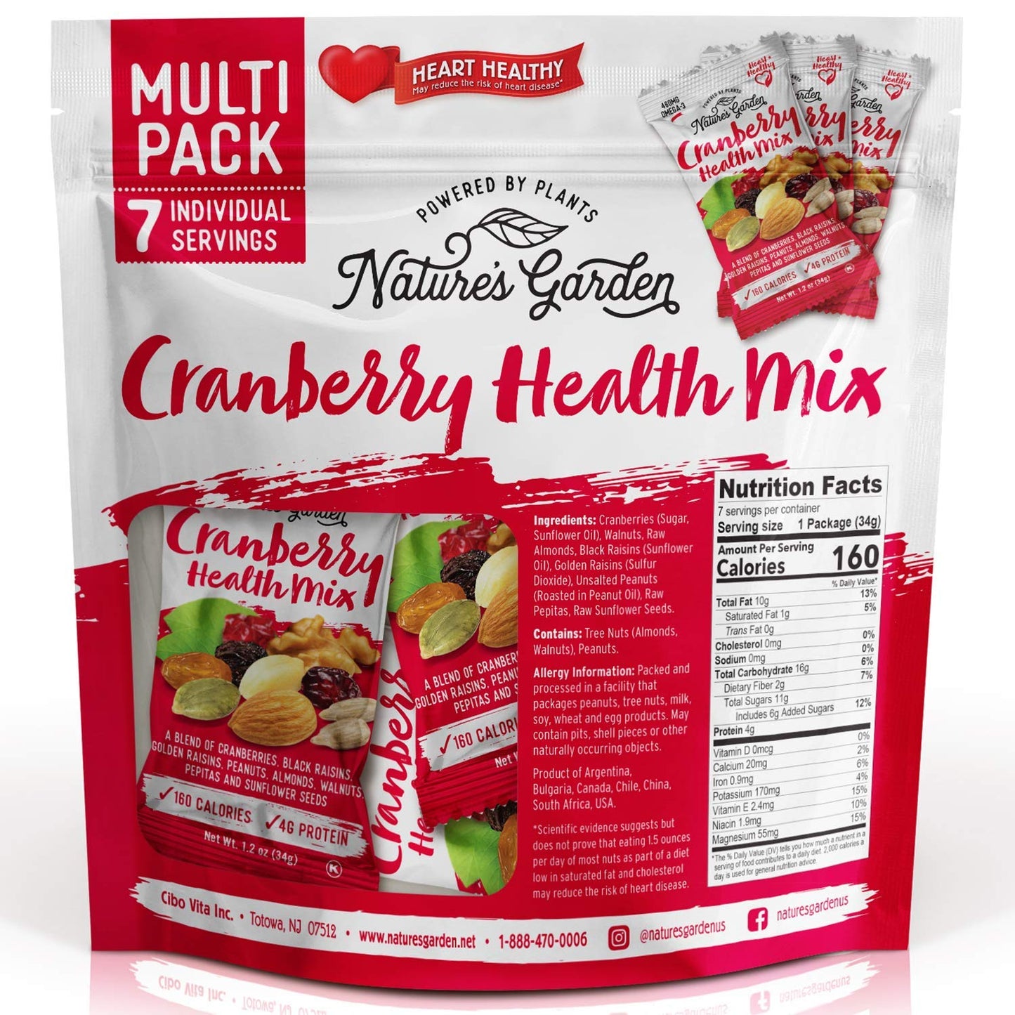 Natures Garden Cranberry Health Mix, Single Serve Bags - 8.4 Ounce (1.2 Ounce X 7 Count)