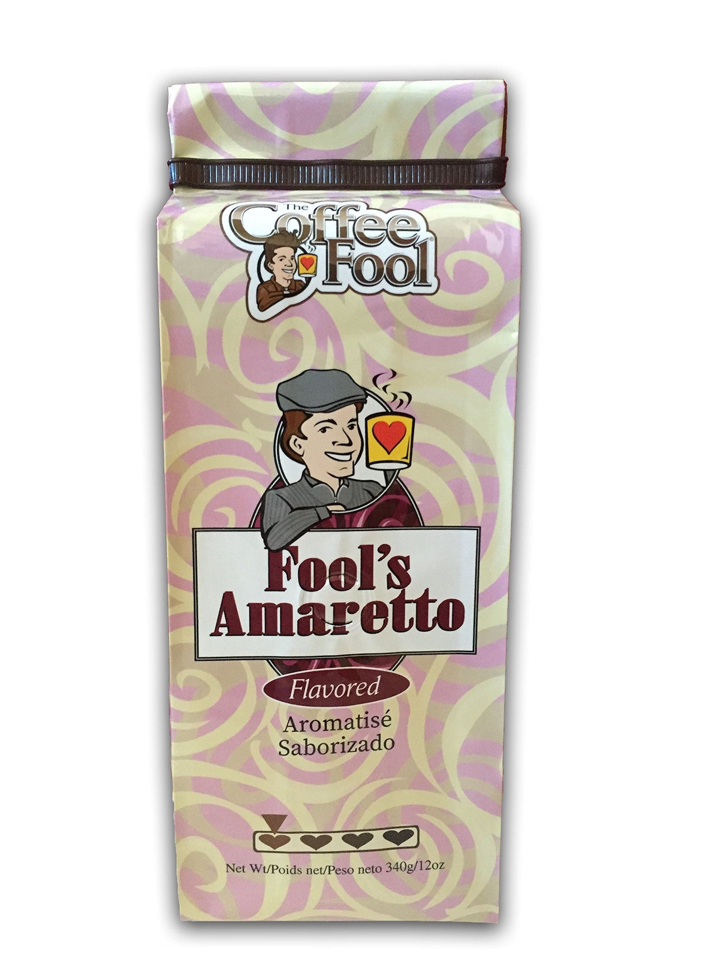 The Coffee Fool Whole Bean Decaf Amaretto Coffee, 12 Ounce Pack