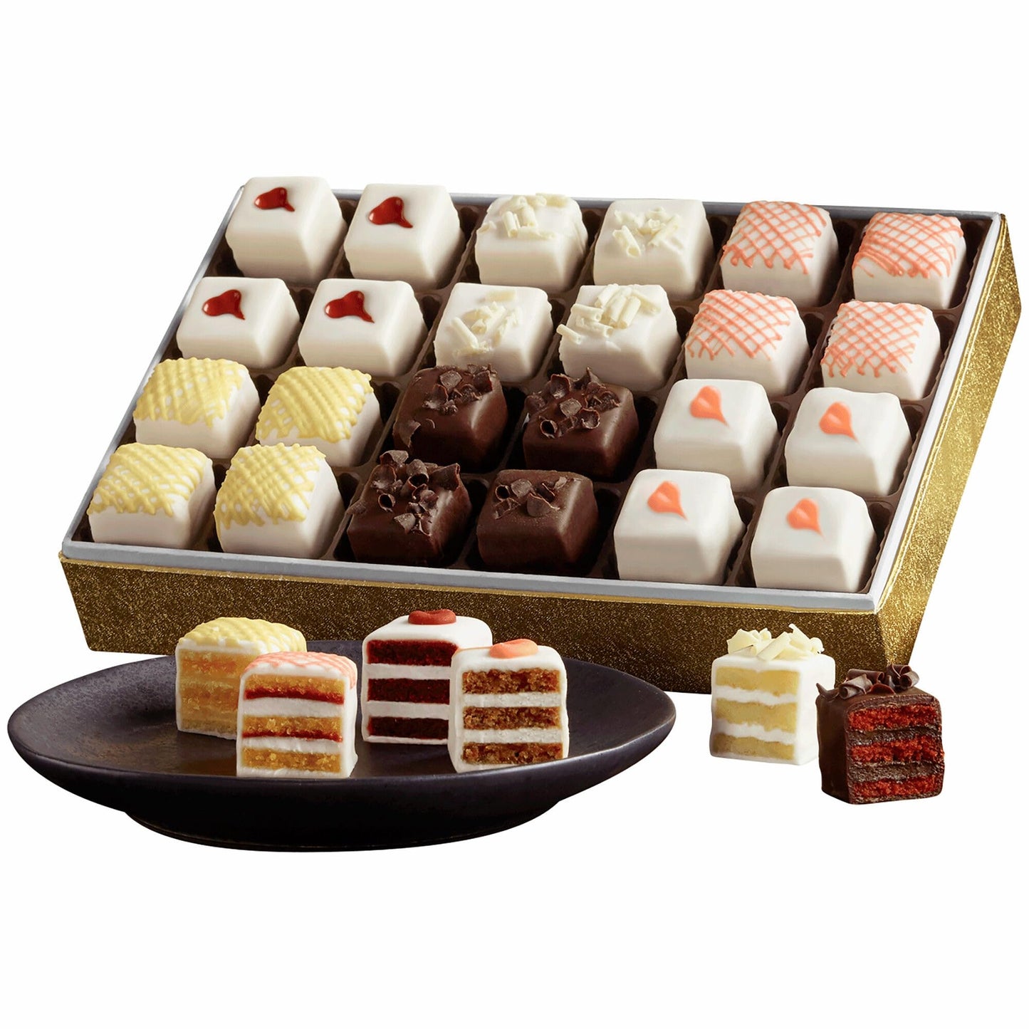 The Wisconsin Cheeseman Incredible Petits Fours - Gourmet Mini Layer Cakes In Chocolate Fudge  Red Velvet  Strawberry Shortcake  Vanilla  Lemon  And Carrot Spice - Dessert Cake Assortment Gift