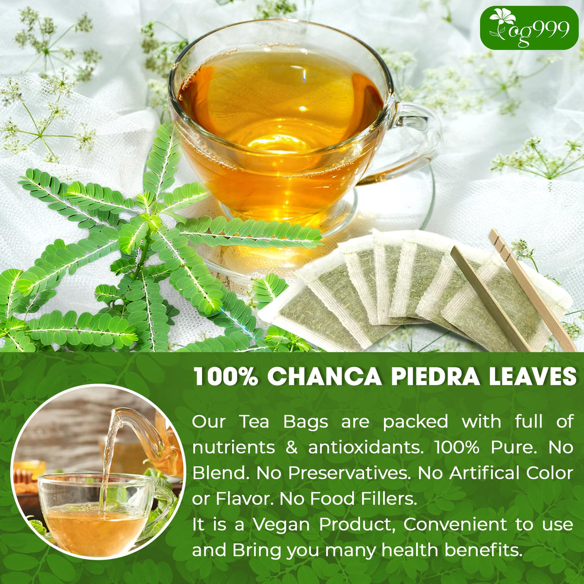 TOG999 Chanca Piedra Leaf Tea Bags, 100% Natural Herbal Tea, 120 Bags, Caffeine-Free, Vegan