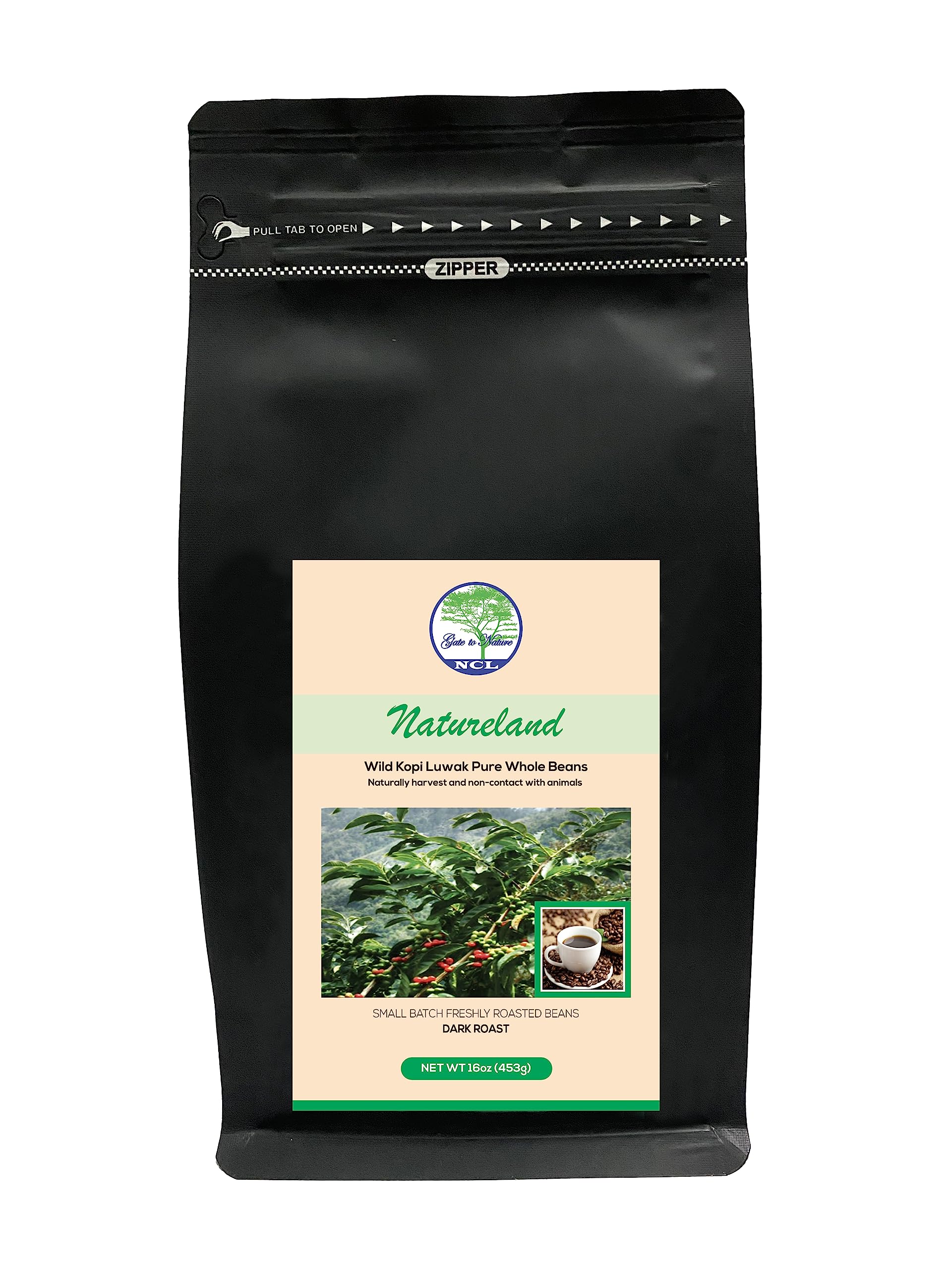 Natureland Wild Kopi Luwak Whole Beans - 16Oz Dark Roast Civet Coffee Gifts (Gold Label Black)- Sourced From The Best Regions Of Vietnam  Ethically Produced From Wild Palm Civet  Cat Poop Coffee Beans