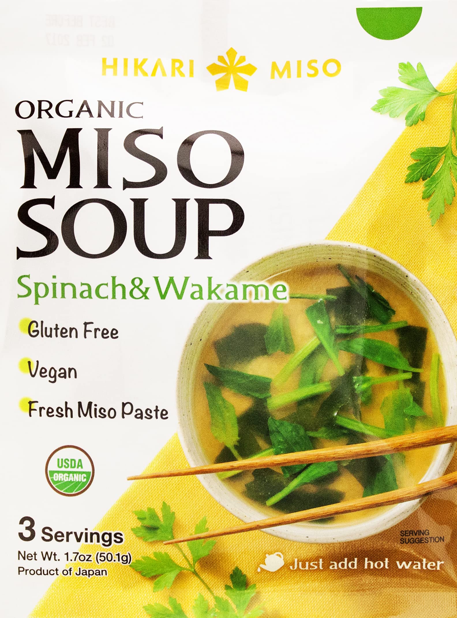 Miso Soup Instant - Hikari Miso Organic Instant Miso Soup with Spinach and Wakame - No MSG, Vegan, Gluten Free, USDA organic - M