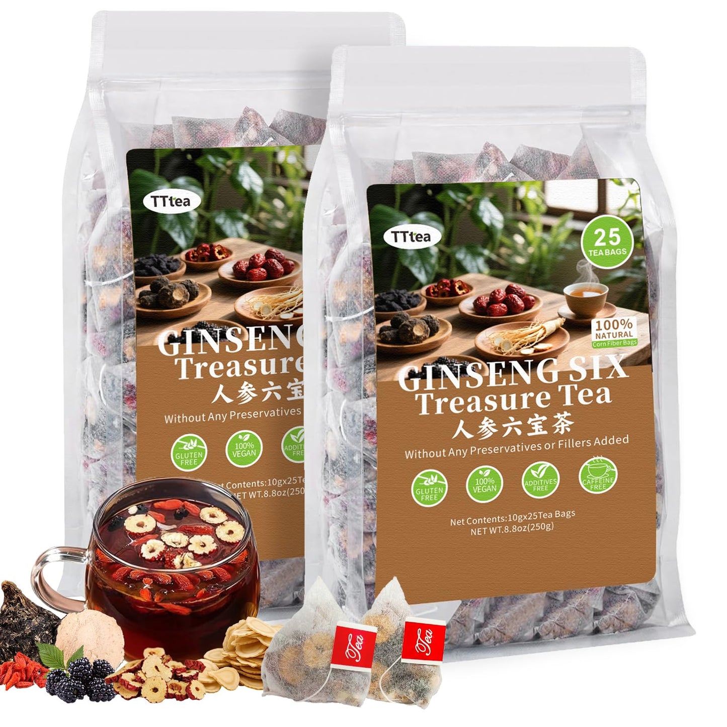 2 Pack Formula Flavor Blendseng Six Treasure Teal: 50 Bags Natural Kidney Cleanse Detox Herbal Tea For Men Women  Organic Blend With Flavor Blendseng Goji Red Dates Mulberry And Maca Energy Blend-Free Energy And Vitality Support