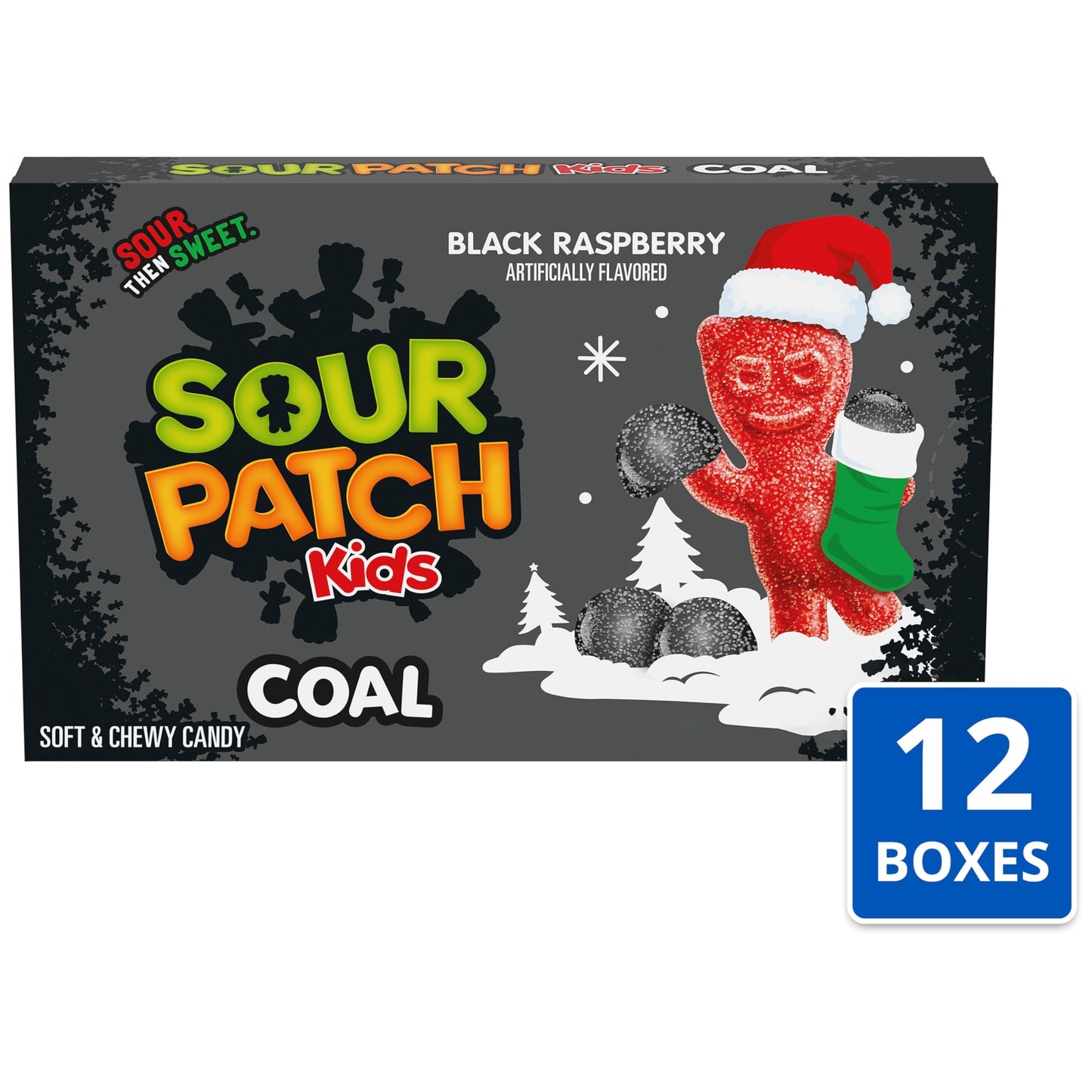SOUR PATCH KIDS Coal Black Raspberry Soft & Chewy Holiday Candy, Bulk Candy, 12 - 3.1 oz Boxes