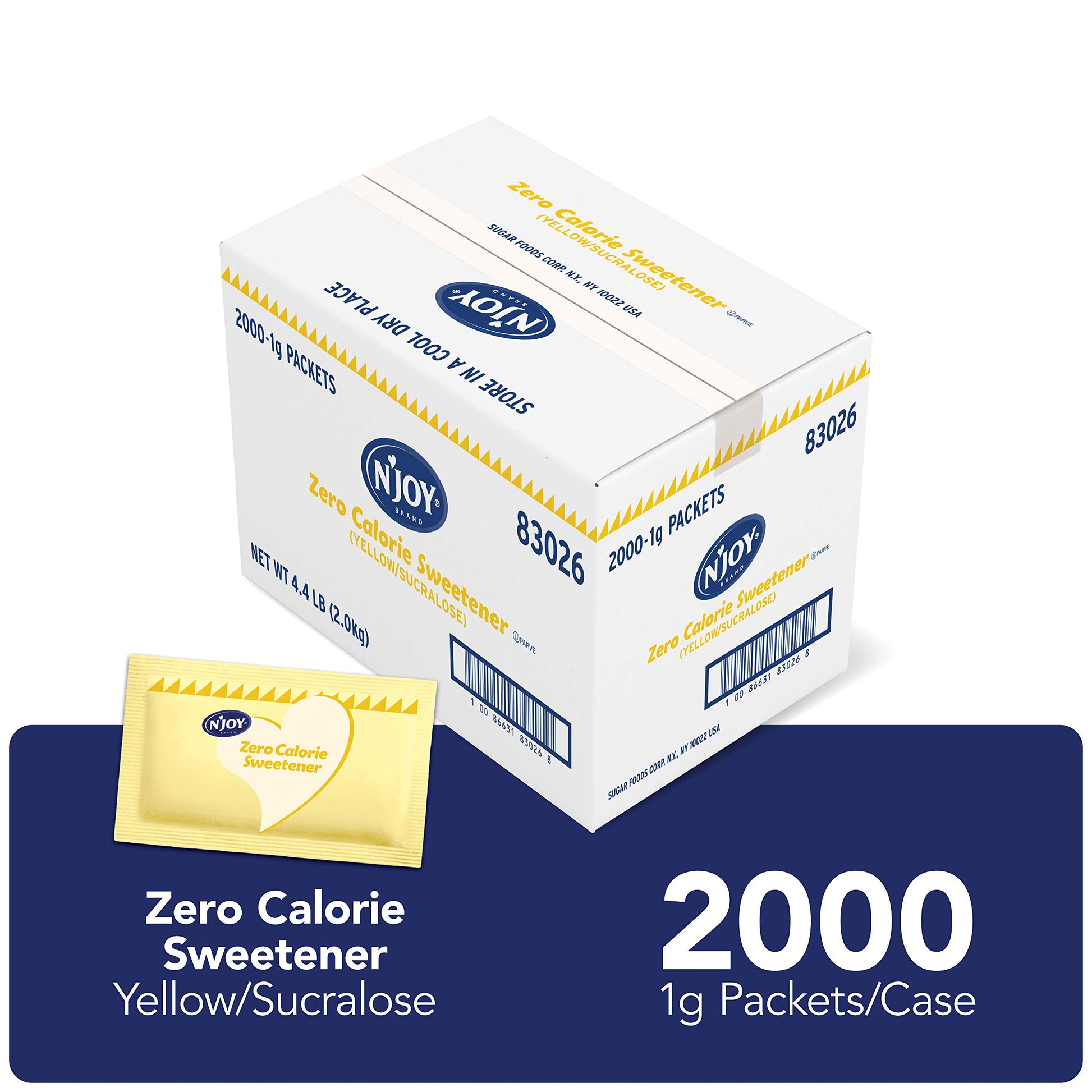 N'Joy Zero Calorie Sweetener | Yellow Sucralose Packets |2000 Count | Kosher | Gluten Free And Sodium Free, (83026)