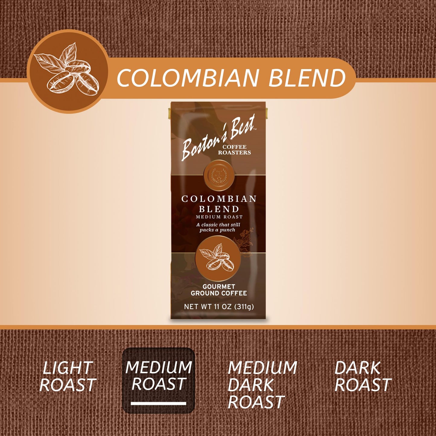 Bostons Best Colombian Blend Coffee, Gourmet Ground Coffee, 11 oz. Bag