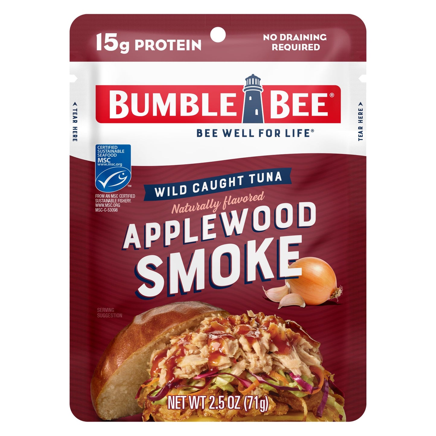 Bumble Bee Applewood Smoke Seasoned Tuna Pouch - 2.5 oz - Wild Caught, Gluten Free, 15g Protein