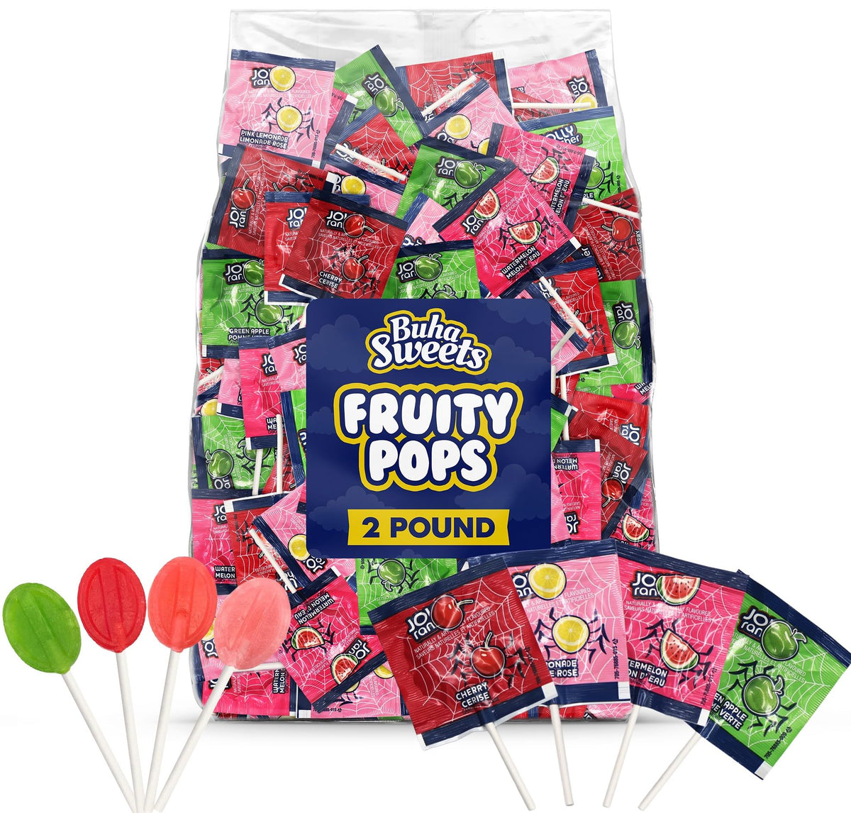 Buha Sweets Bulk Halloween Lollipops Candy Variety Pack - 120 Assorted Flavors - 2 Pound - Individually Wrapped