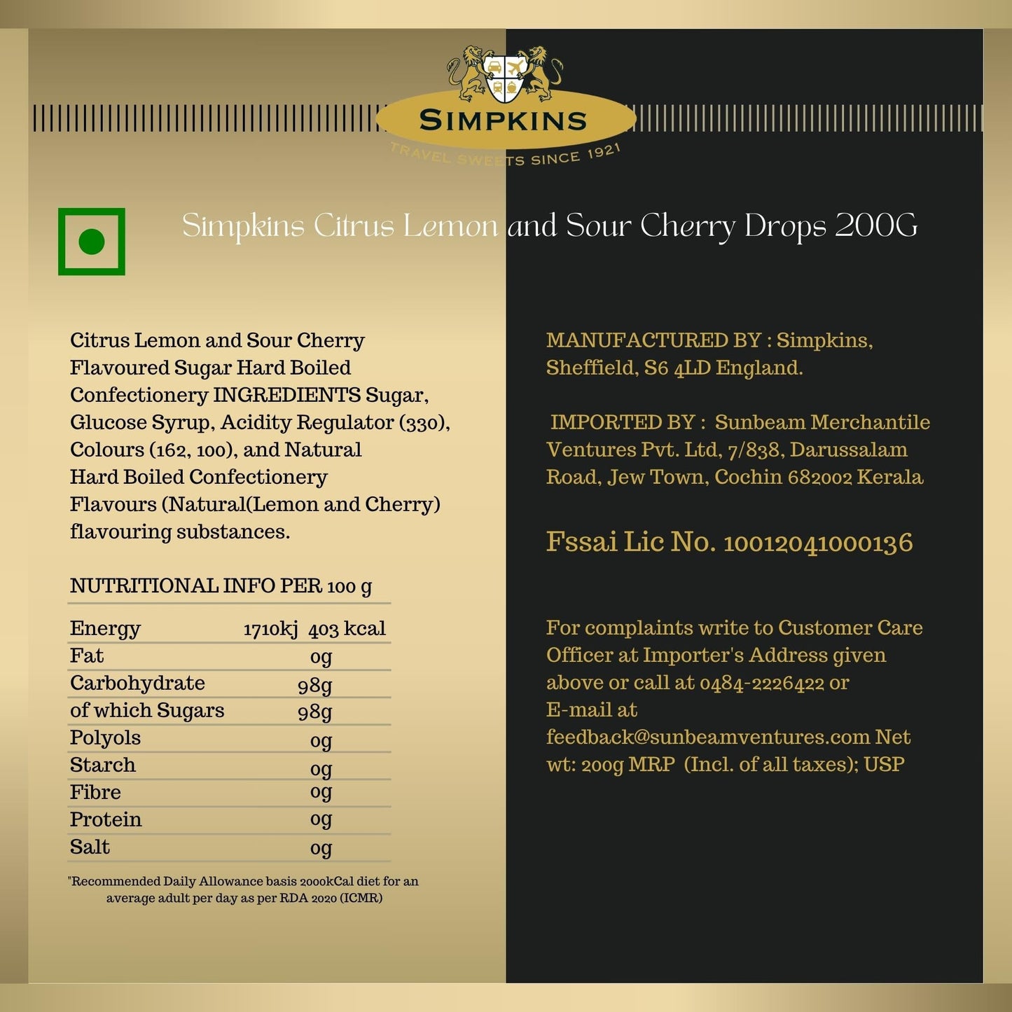 Simpkins Citrus Lemon & Sour Cherry 200g