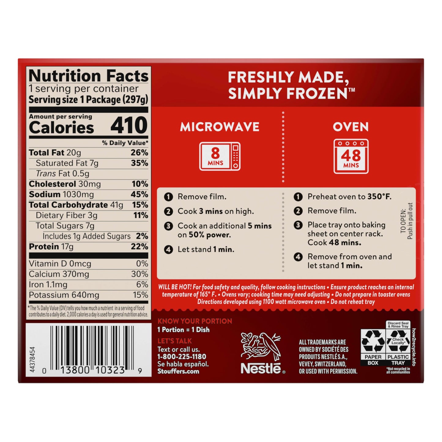 Stouffers Vegetable Lasagna, Single Serve, Frozen Entrees for One, Veggie Lasagna, Single Frozen Meals